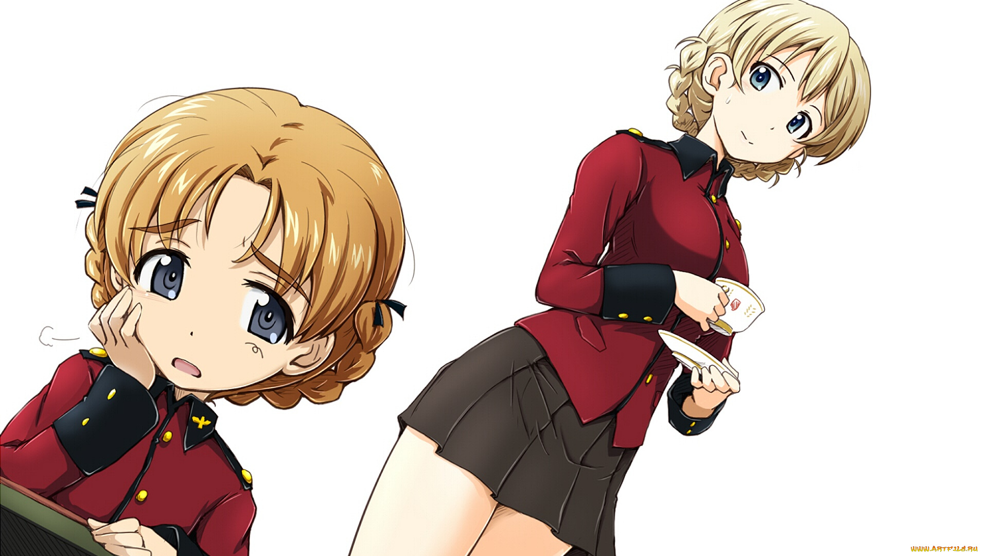 аниме, girls, und, panzer, взгляд, девушки, фон