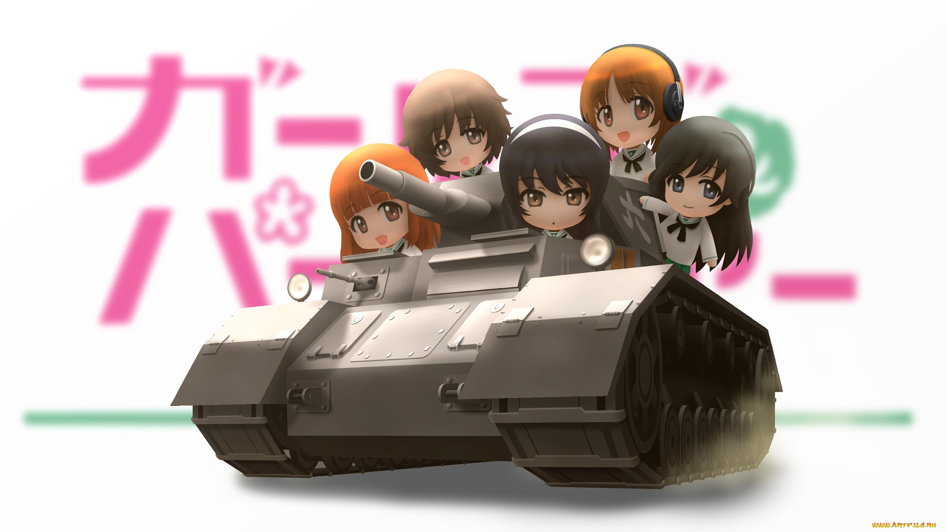 аниме, girls, und, panzer, взгляд, девушки, фон