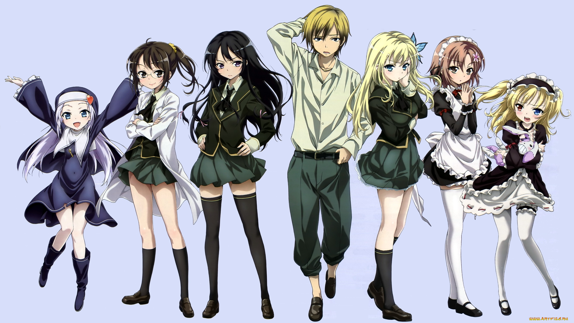 boku, wa, tomodachi, ga, sukunai, аниме, взгляд, девушки, фон