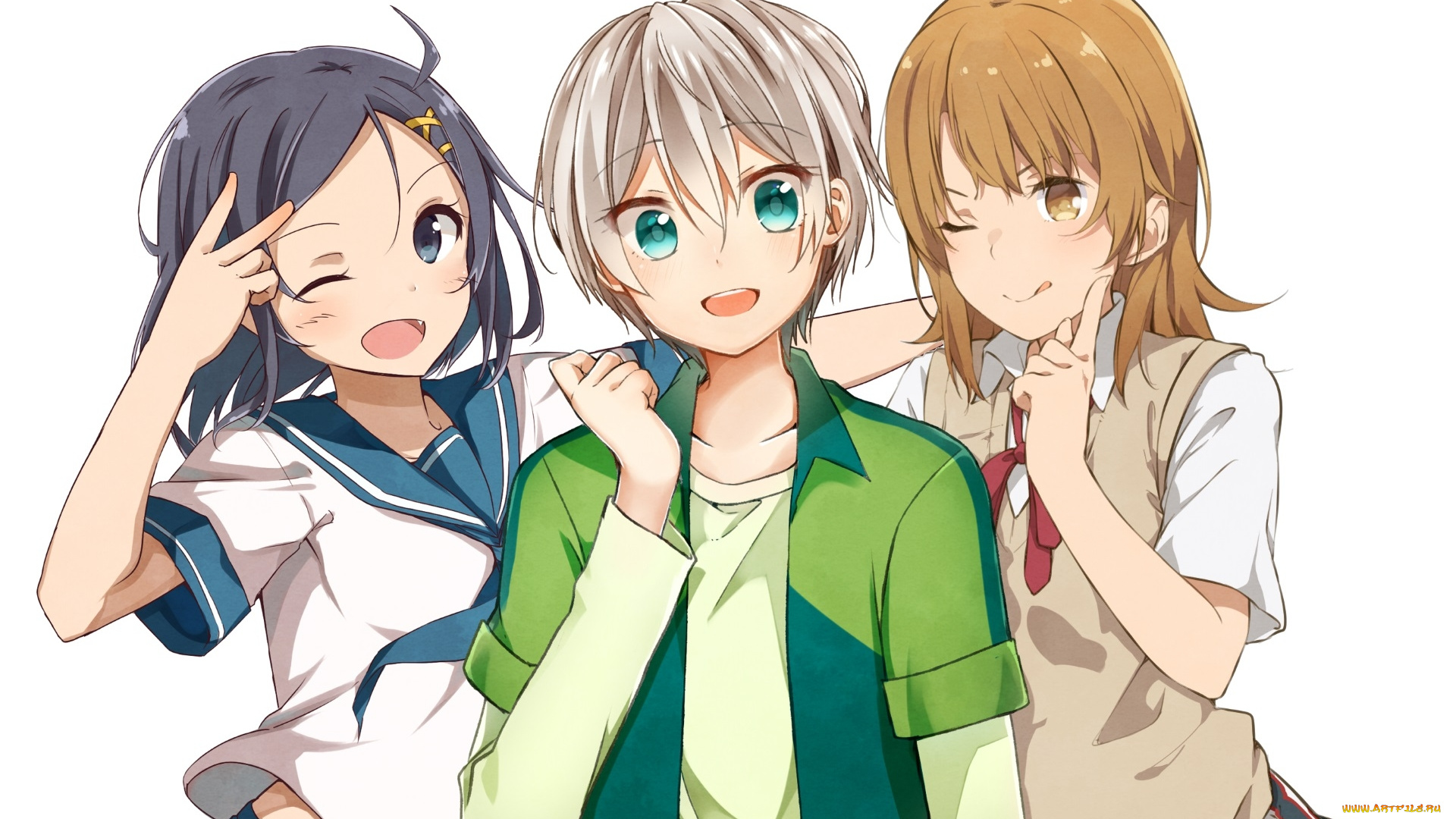 oregairu, аниме, фон, взгляд, девушки