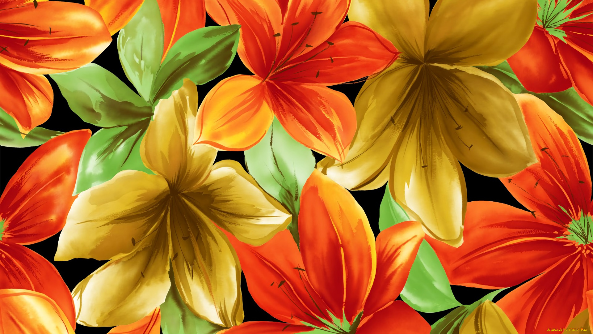 рисованное, цветы, лепестки, фон