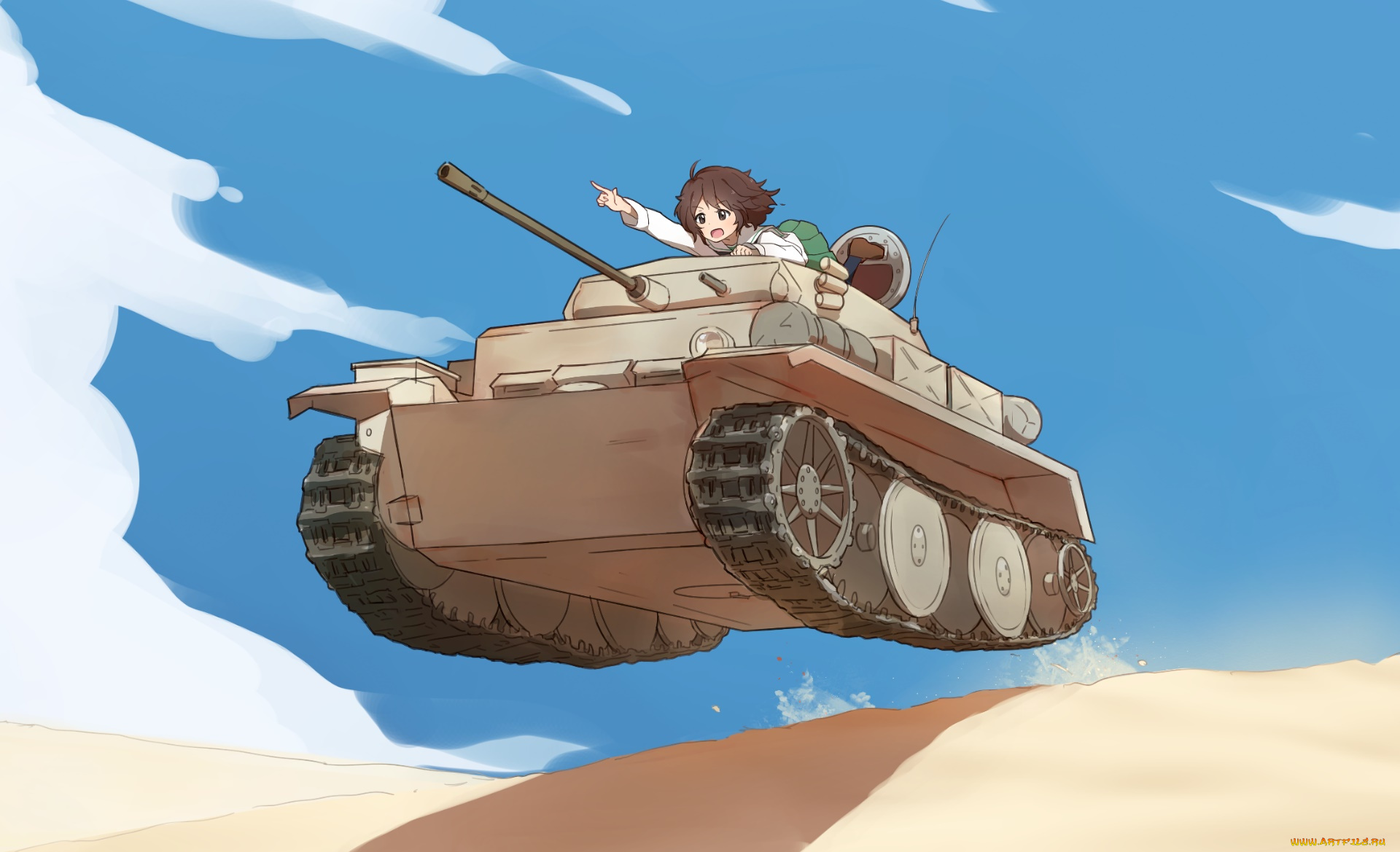 аниме, girls, und, panzer, девушка, фон, взгляд