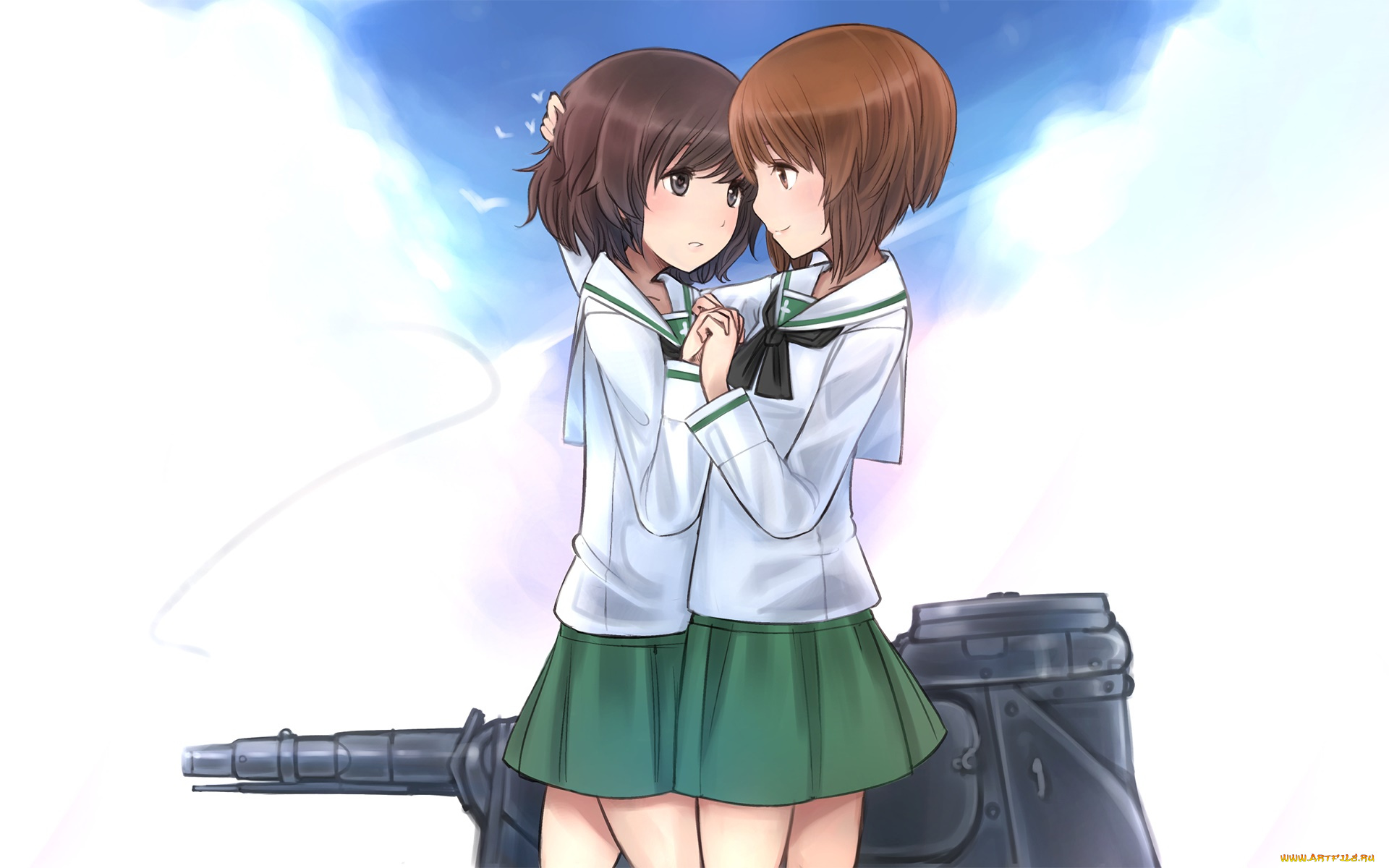 аниме, girls, und, panzer, фон, взгляд, девушки