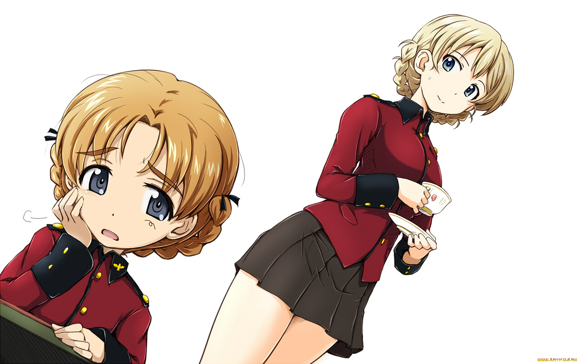 аниме, girls, und, panzer, взгляд, девушки, фон