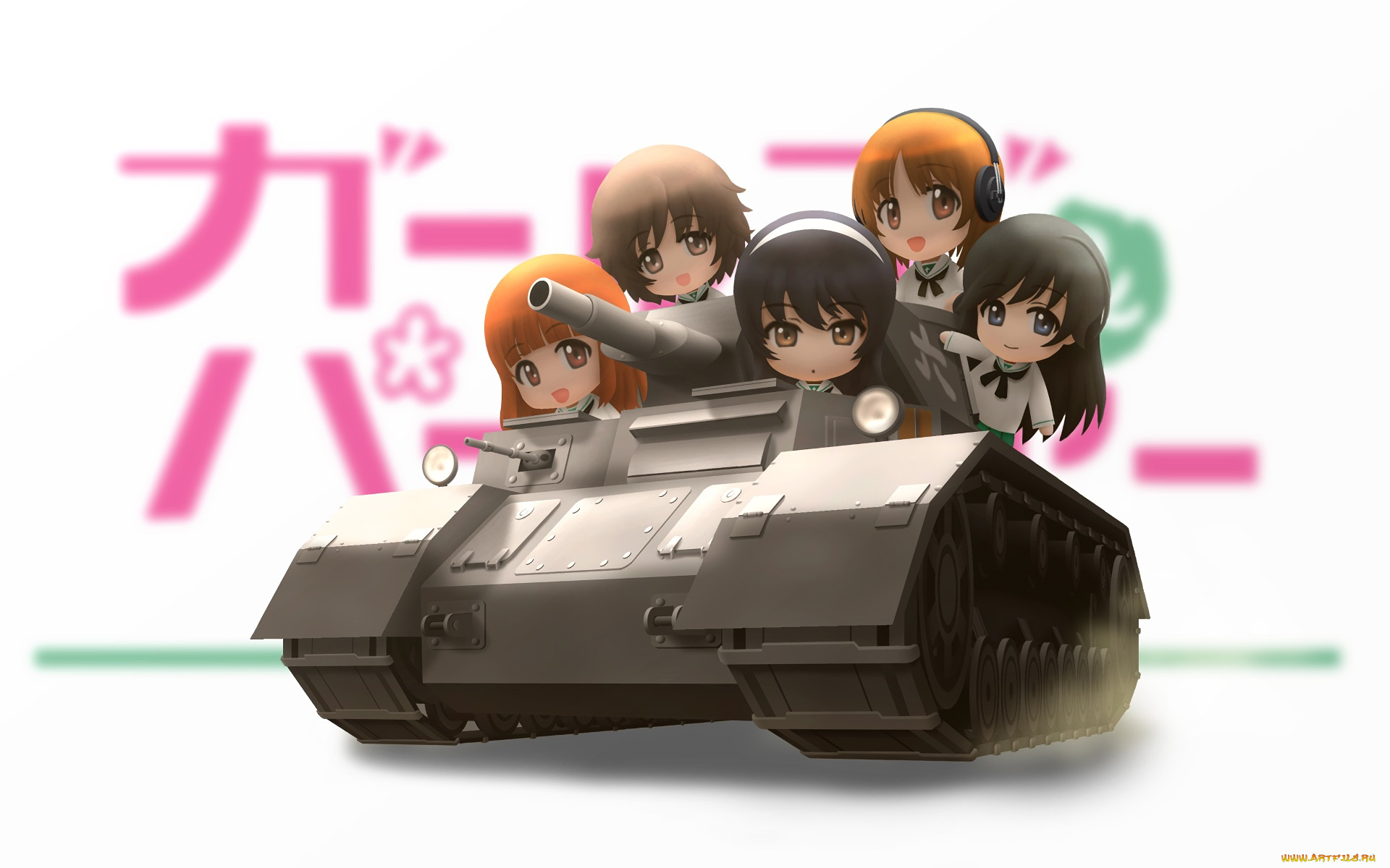 аниме, girls, und, panzer, взгляд, девушки, фон