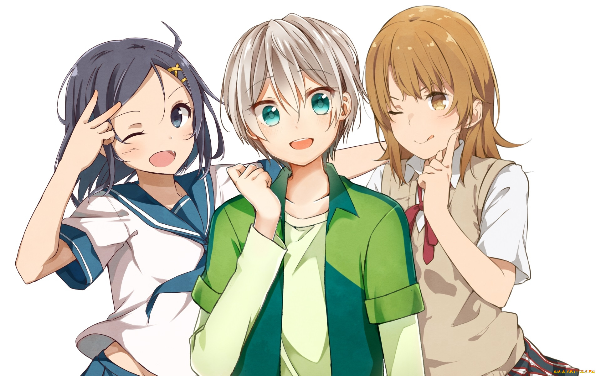 oregairu, аниме, фон, взгляд, девушки