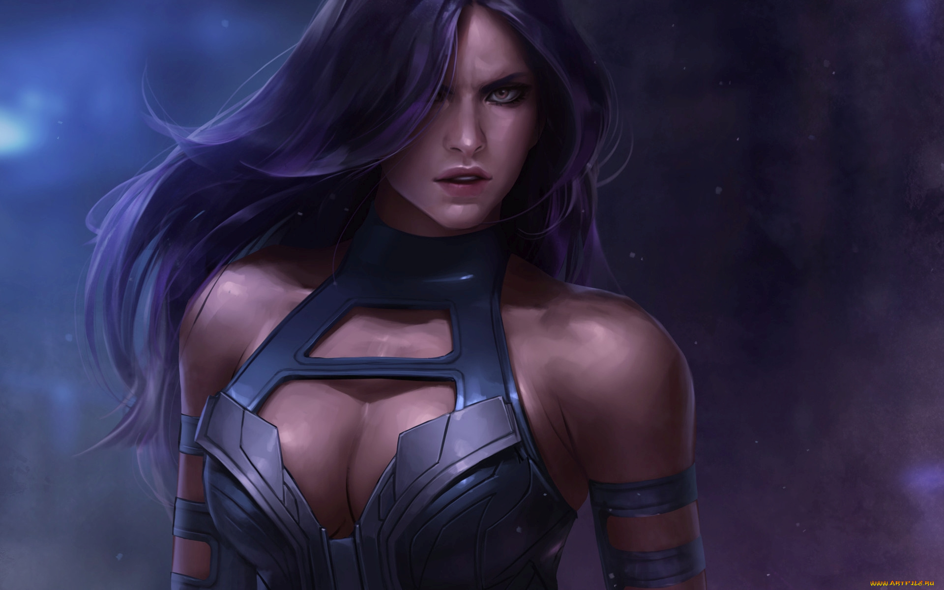 рисованное, комиксы, фон, взгляд, девушка