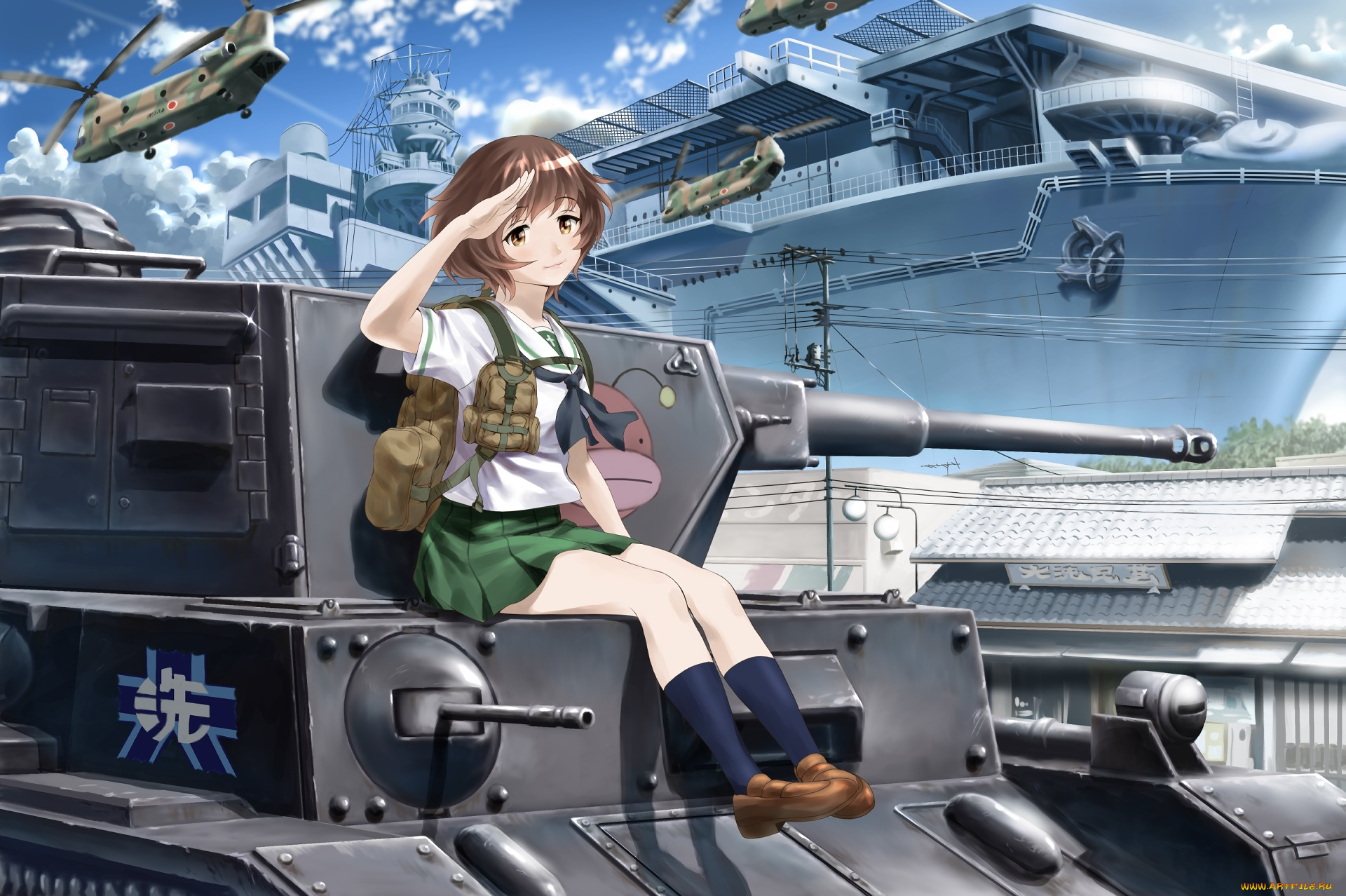 аниме, girls, und, panzer, фон, взгляд, девушка