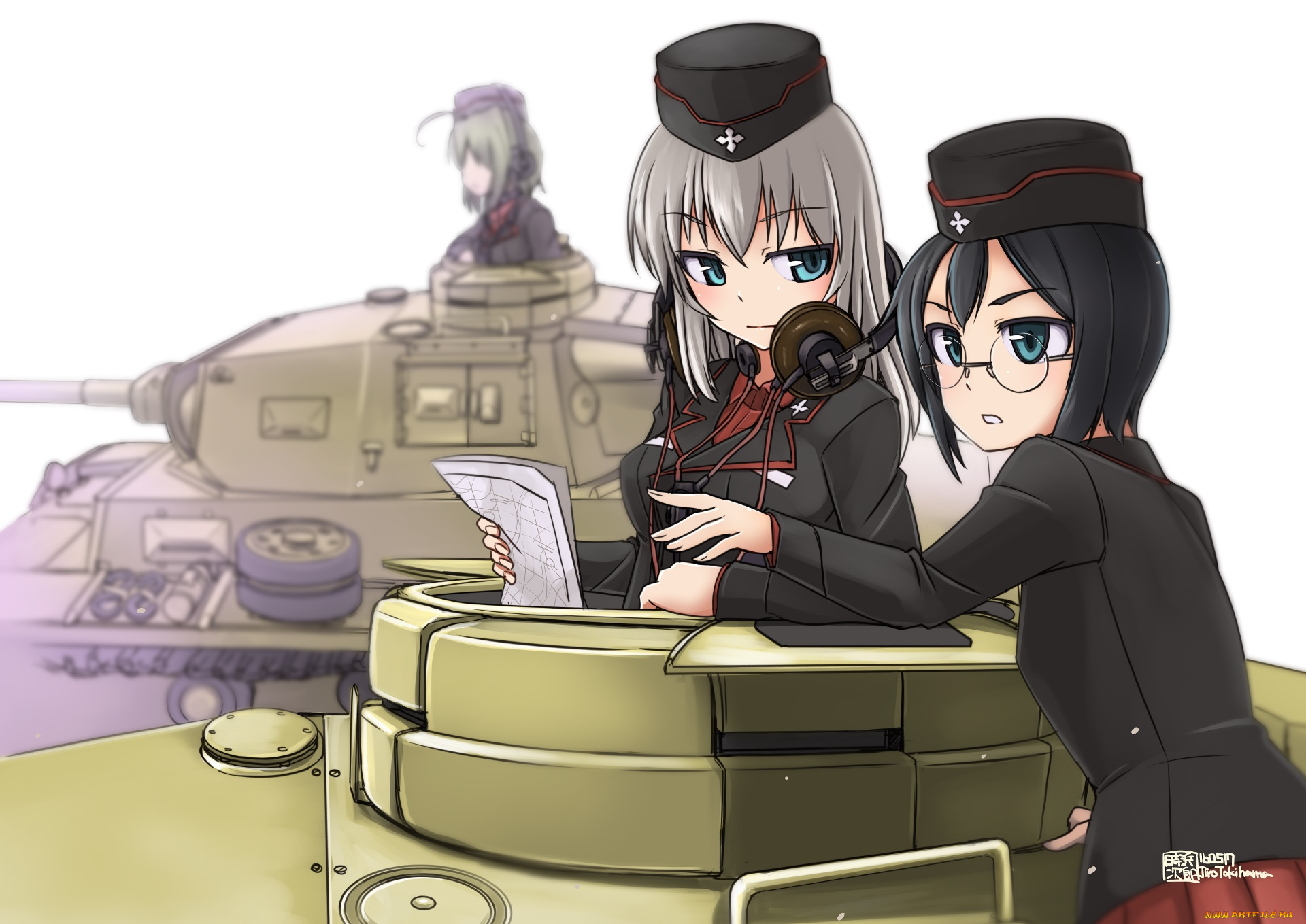 аниме, girls, und, panzer, фон, взгляд, девушки