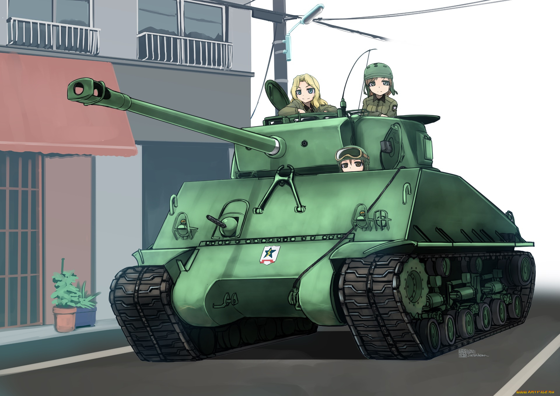 аниме, girls, und, panzer, взгляд, девушки, фон