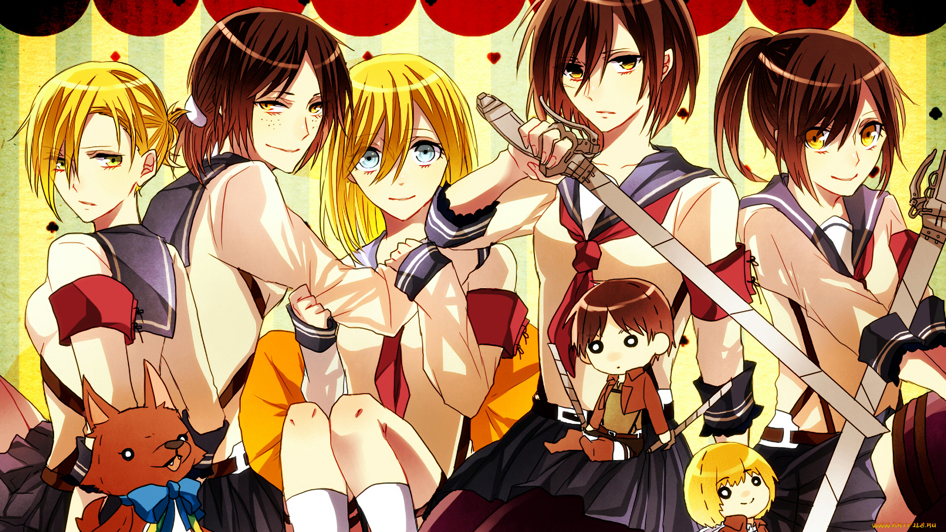 аниме, shingeki, no, kyojin, девушки