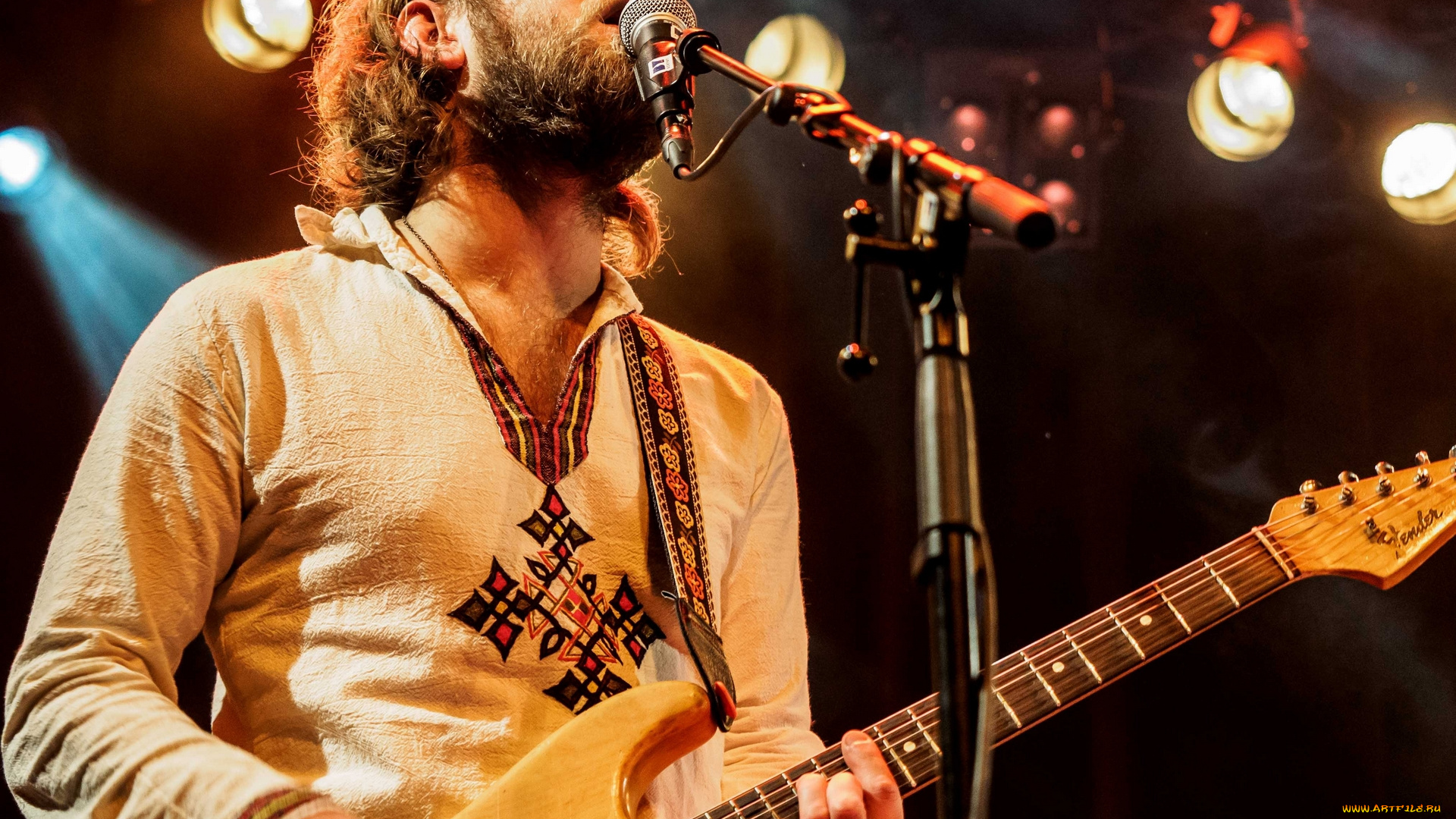 музыка, -, другое, гитара, певец, мужчина, рампа, микрофон