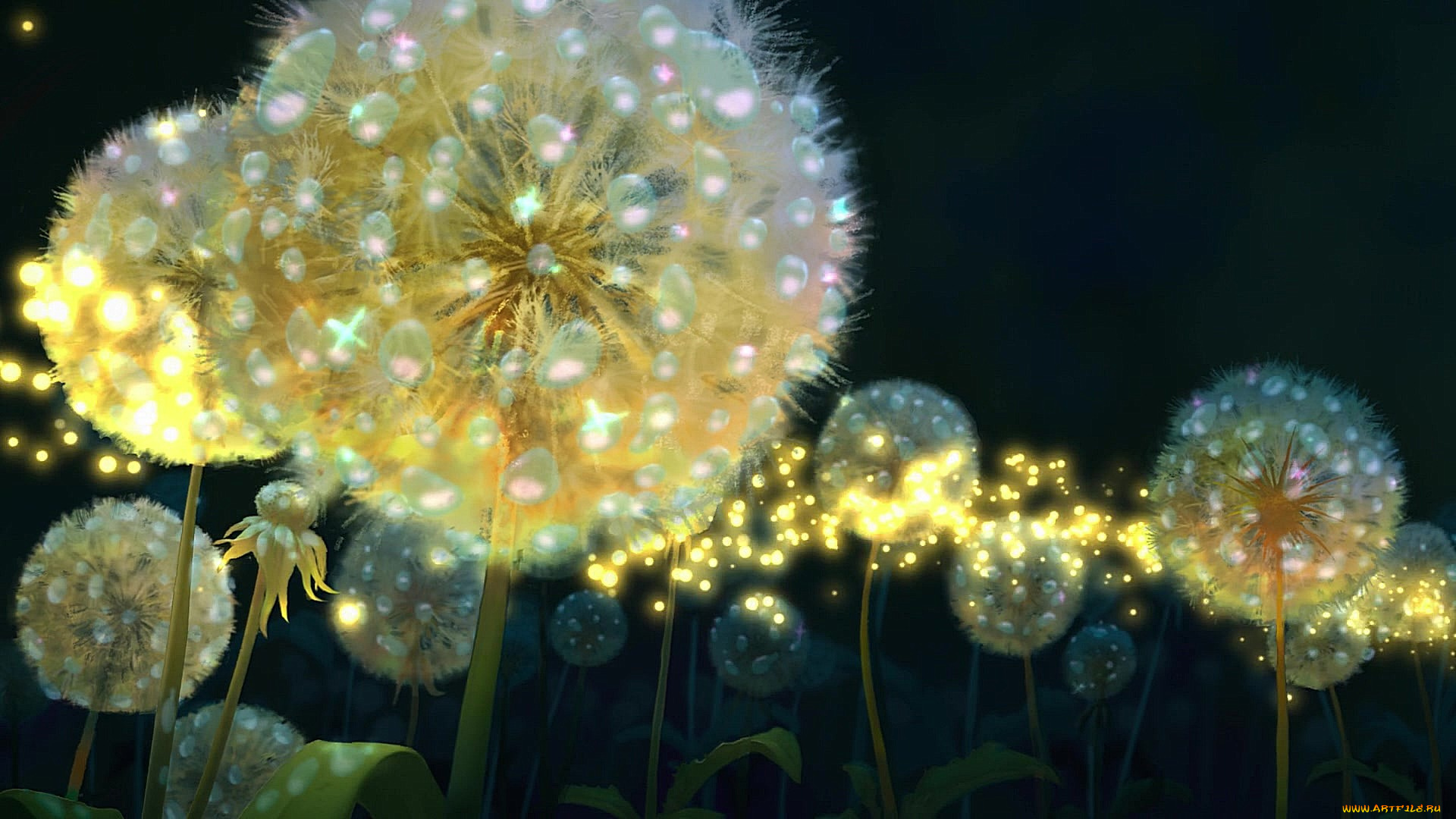 рисованное, цветы, одуванчик