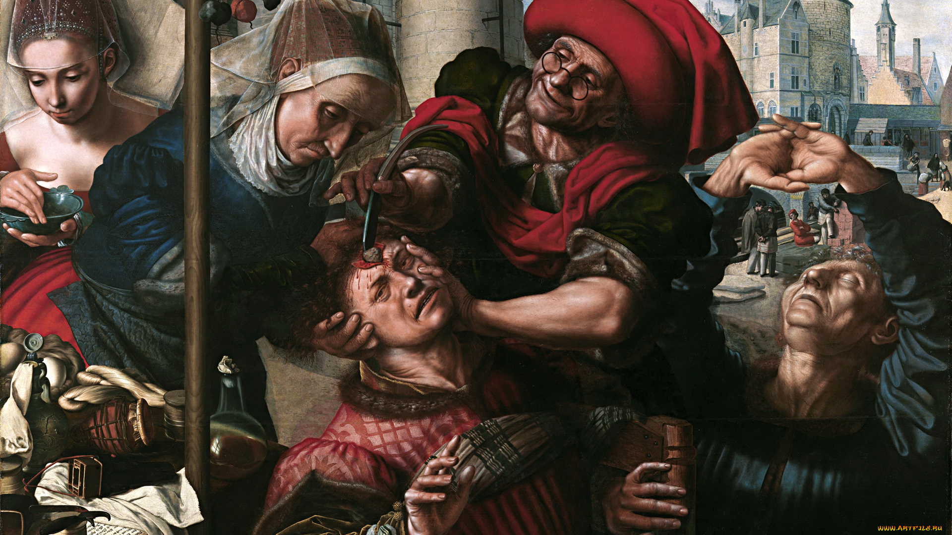 рисованное, живопись, хирург, Ян, ван, хемессен, жанровая, картина