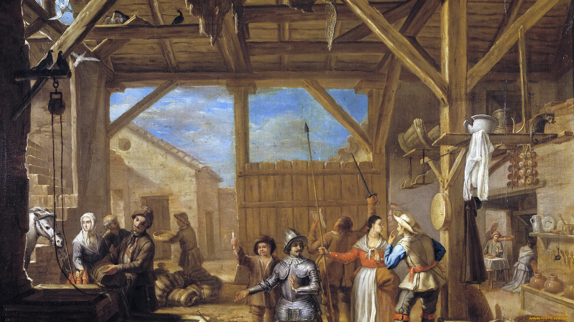 рисованное, живопись, посвящение, дон, кихота, в, рыцари, валеро, ириарте, жанровая, картина