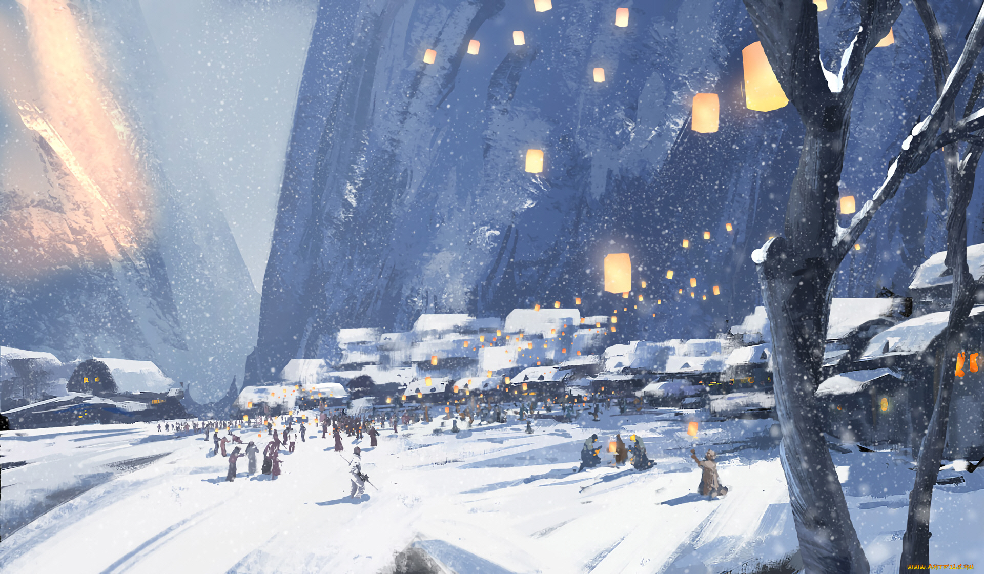 фэнтези, _ghost, blade, , , призрачный, клинок, зима, фонарики