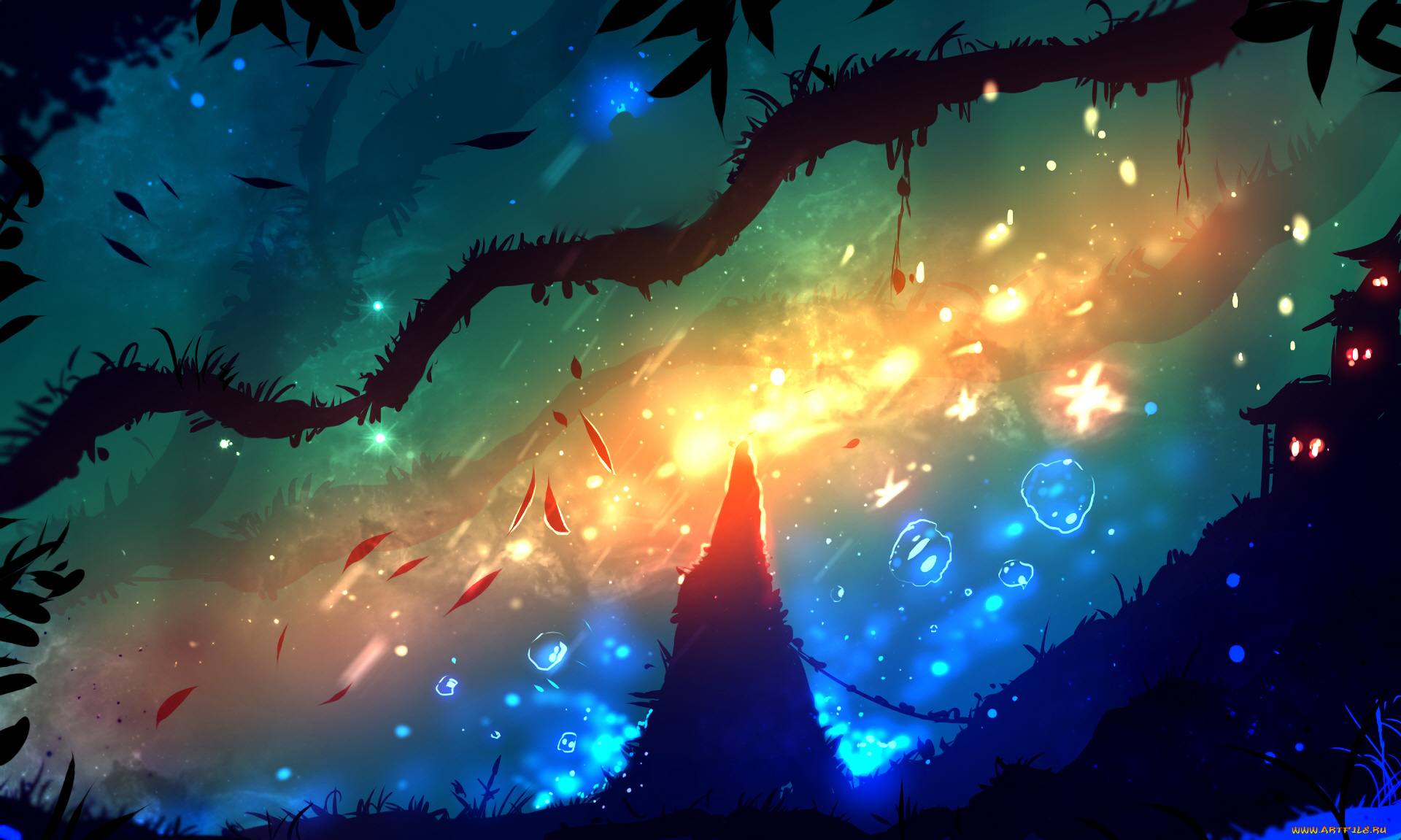 фэнтези, пейзажи, огоньки