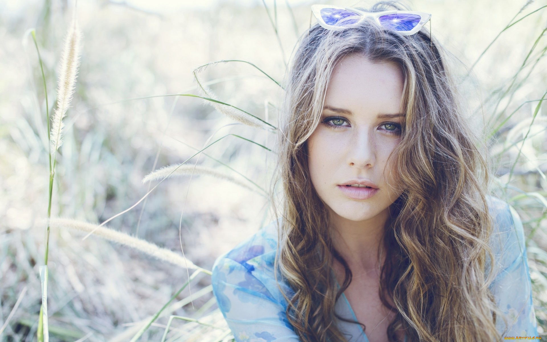 девушки, -unsort, , лица, , портреты, трава, лицо, очки, блондинка