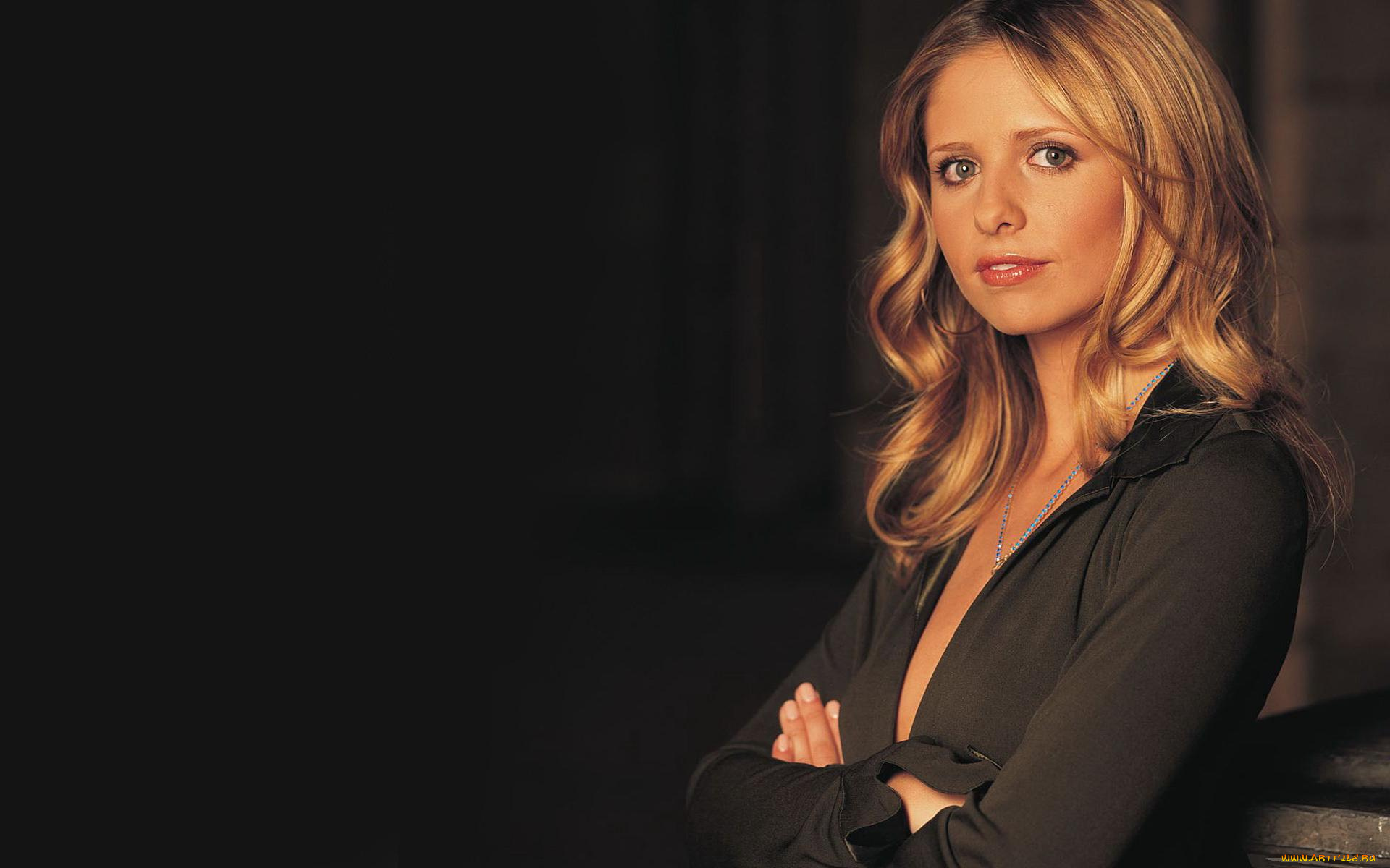 девушки, sarah, michelle, gellar, блузка, сара, мишель, геллар, декольте, актриса, блондинка