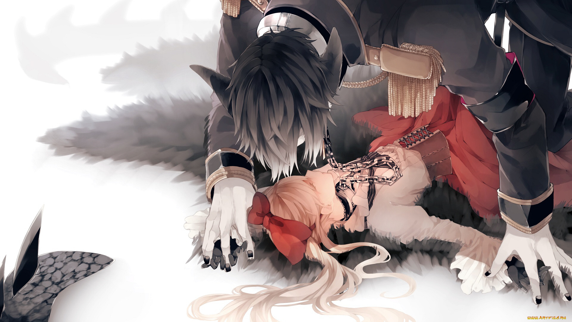 аниме, животные, , существа, волк, девушка