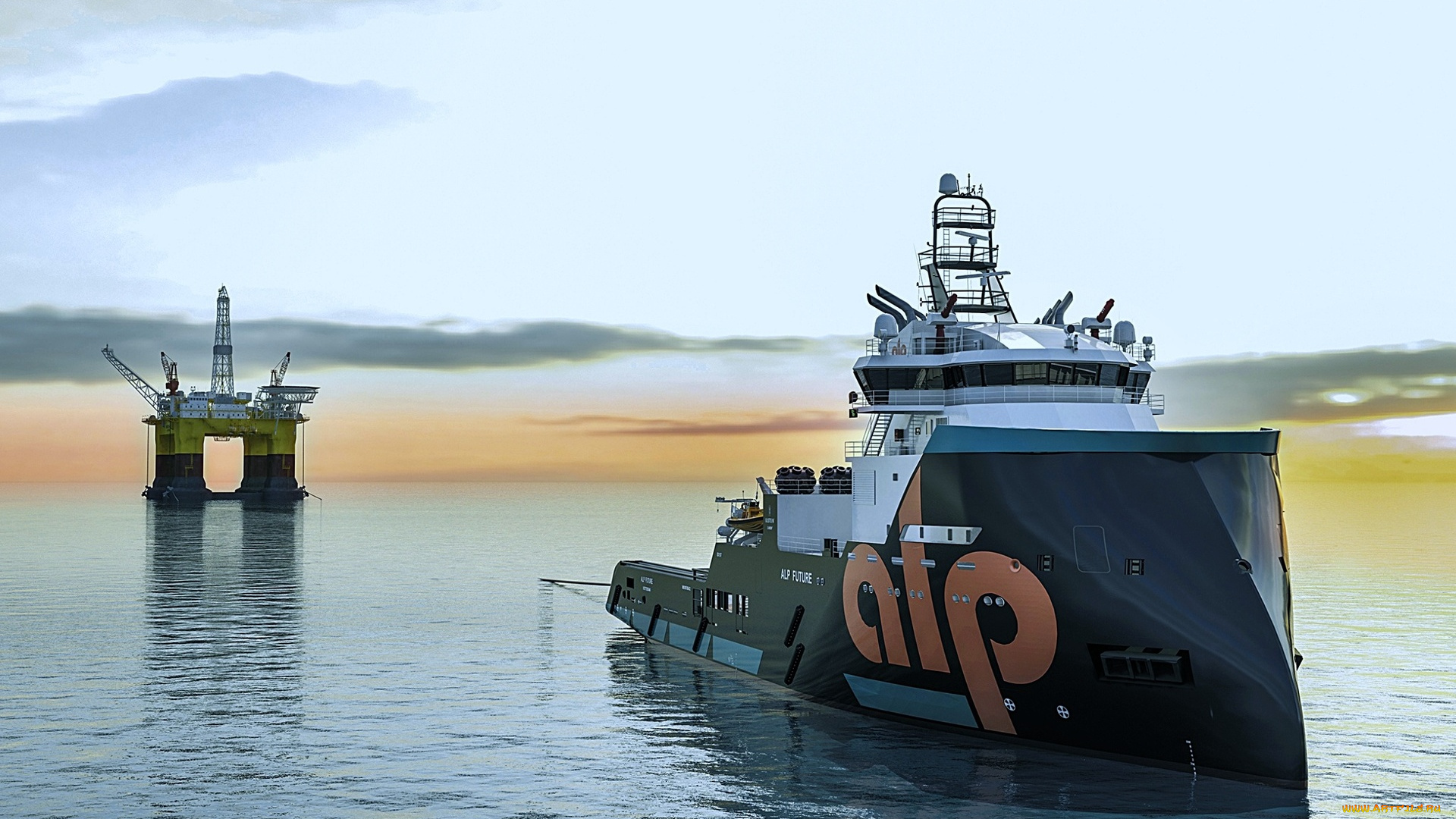 корабли, другое, морское, судно, снабжения, платформа, для, бурения, море