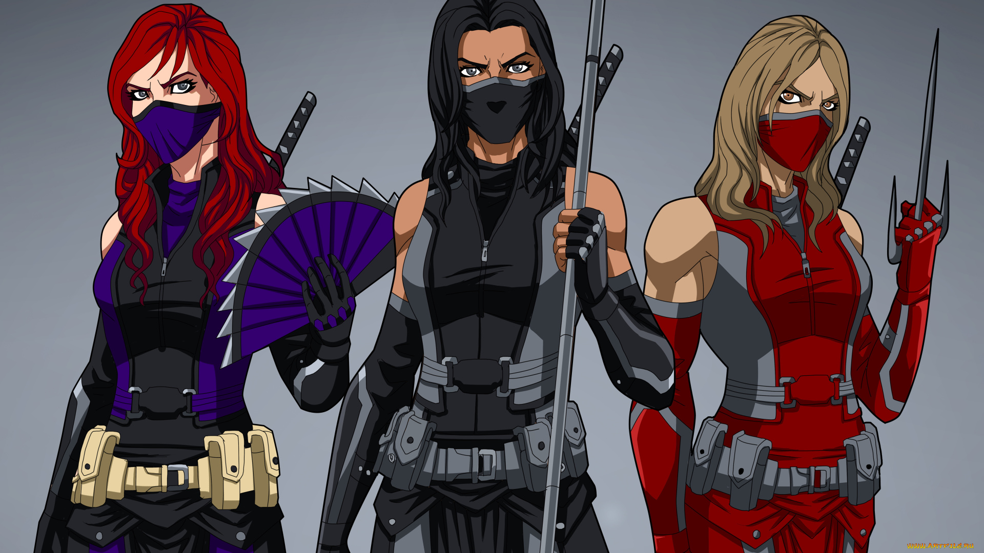 рисованное, комиксы, девушки, фон, взгляд, оружие, униформа