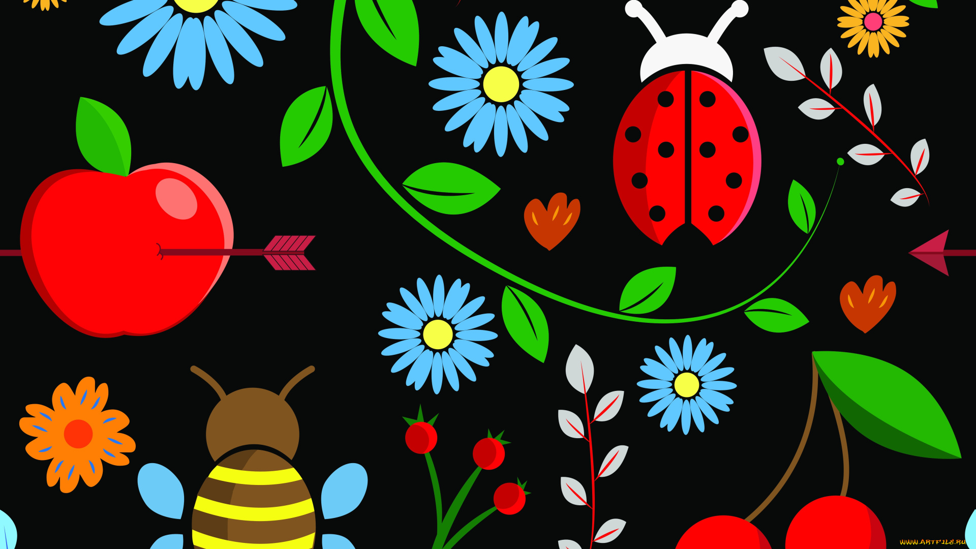 вектор, векторная, графика, цветы, , flowers, рисунок, цветы