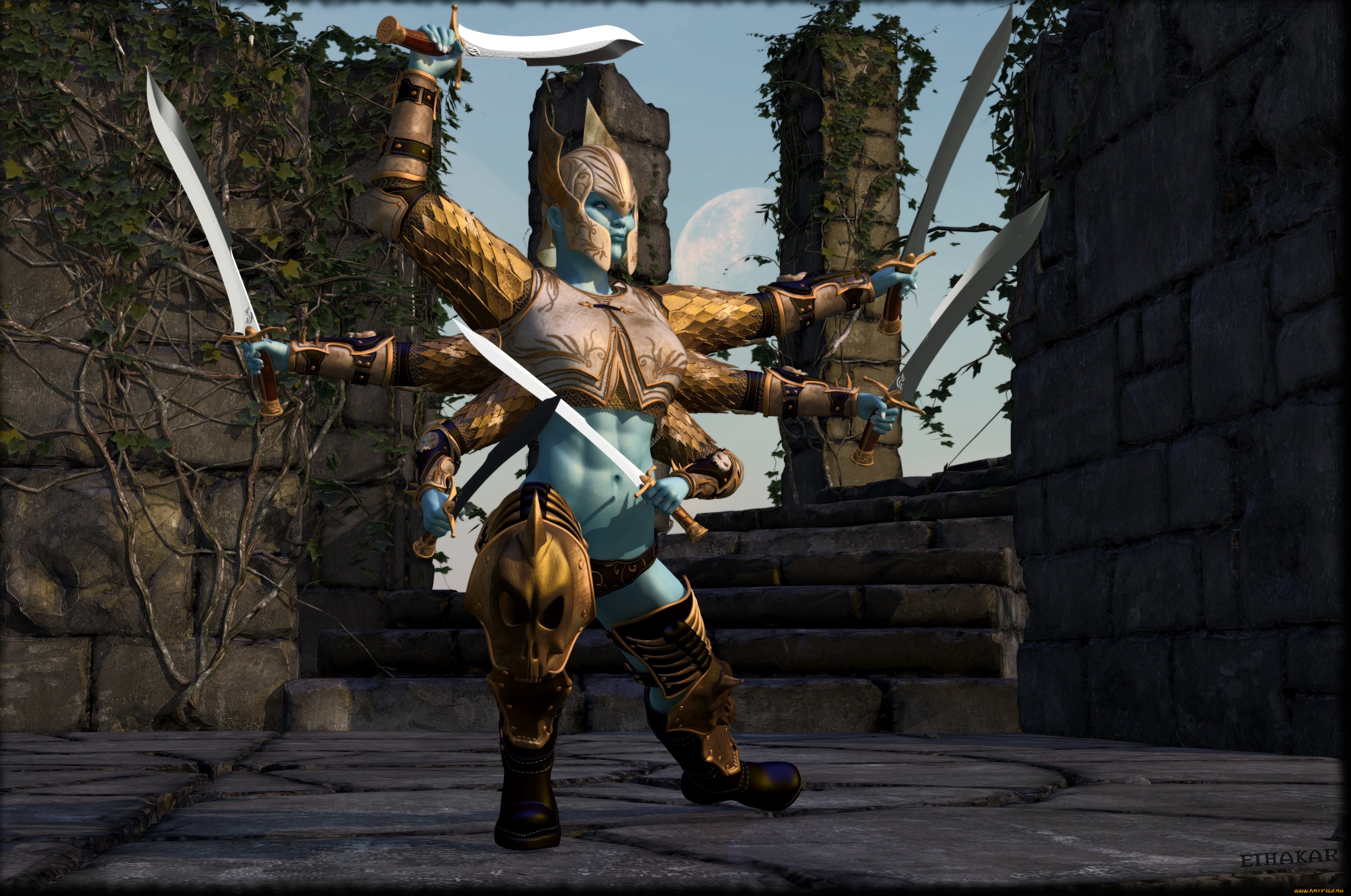 3д, графика, фантазия, , fantasy, фон, взгляд, девушка