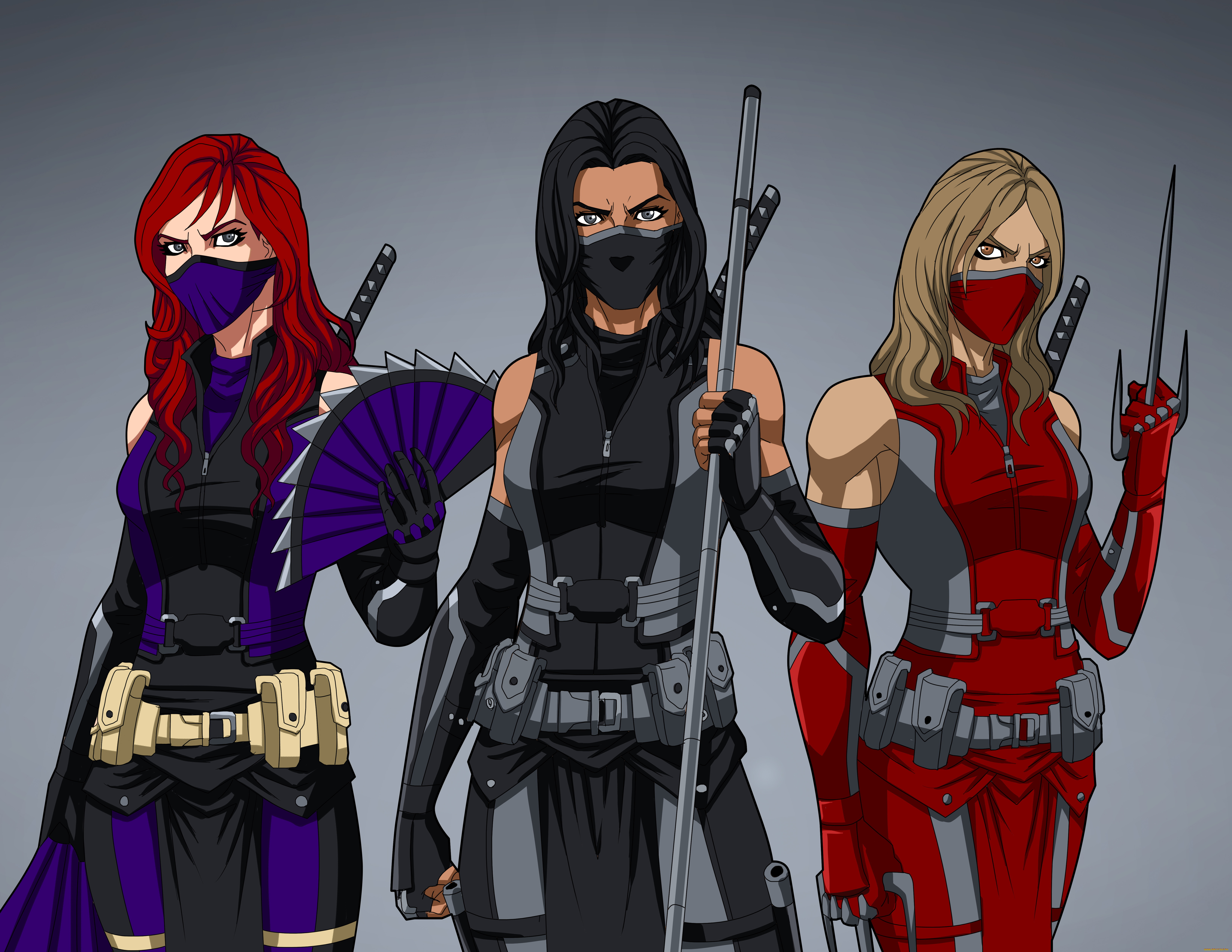 рисованное, комиксы, девушки, фон, взгляд, оружие, униформа