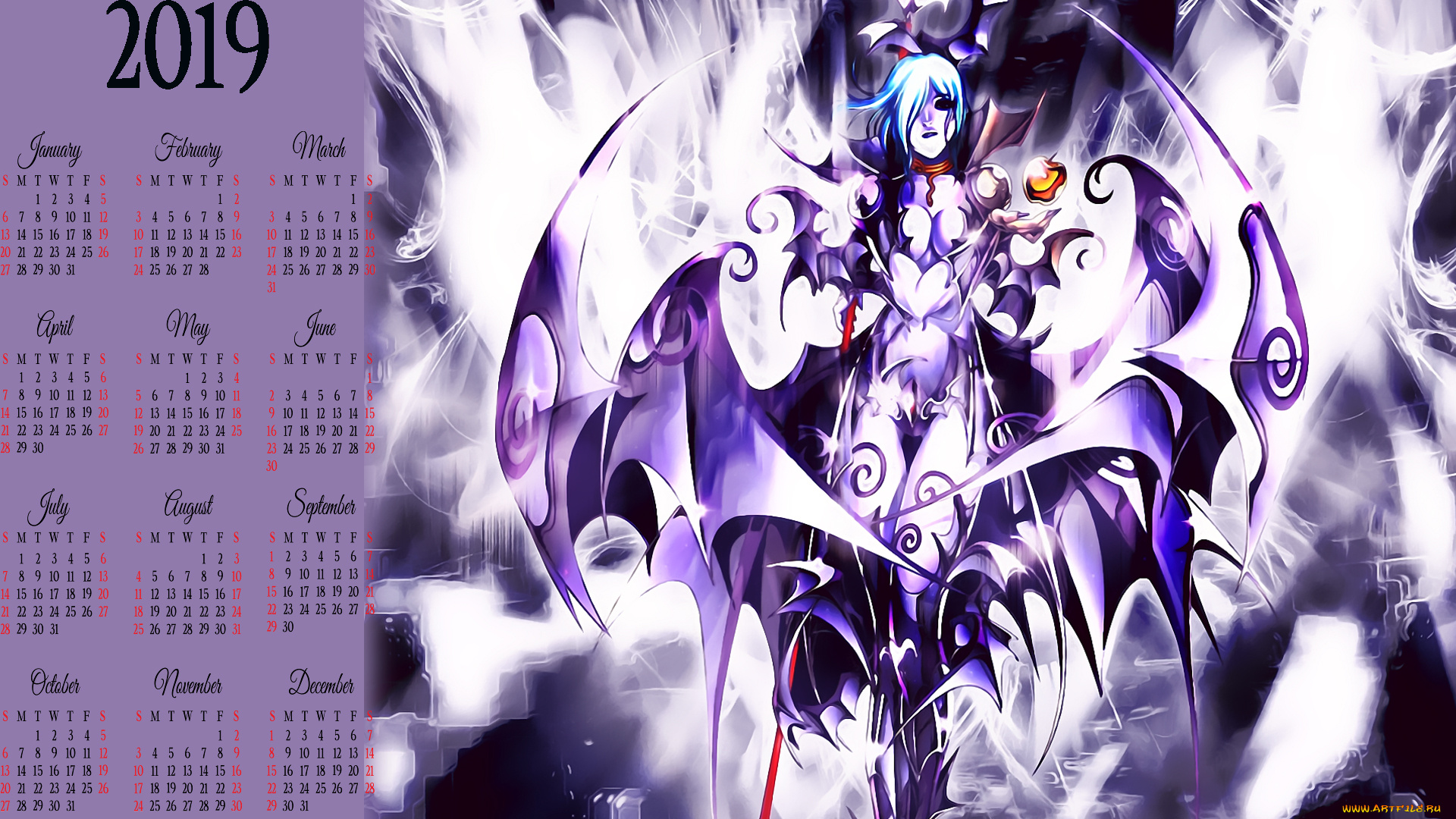 календари, аниме, 2019, calendar, девушка, крылья