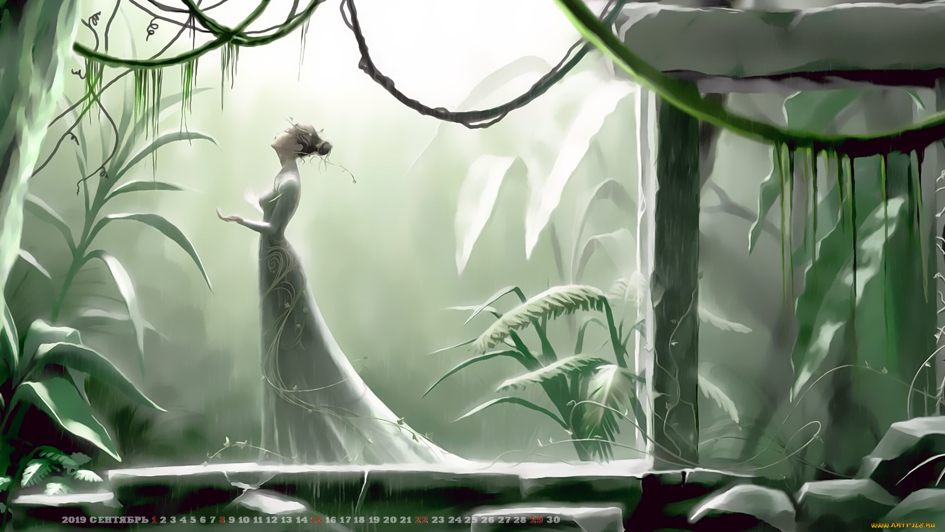 календари, фэнтези, девушка, природа, растение, профиль, calendar, 2019