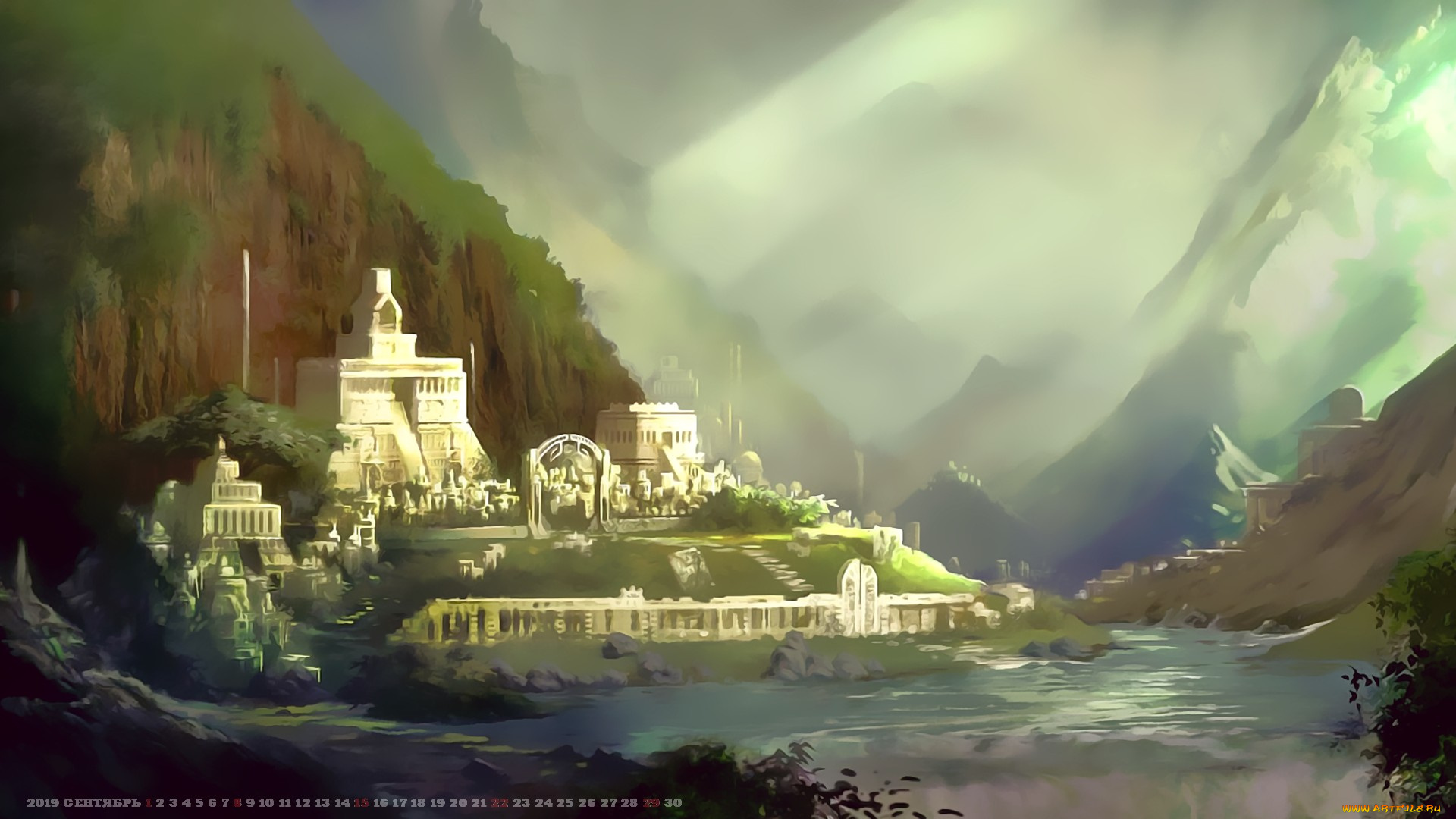 календари, фэнтези, гора, 2019, город, calendar, постройка, строение