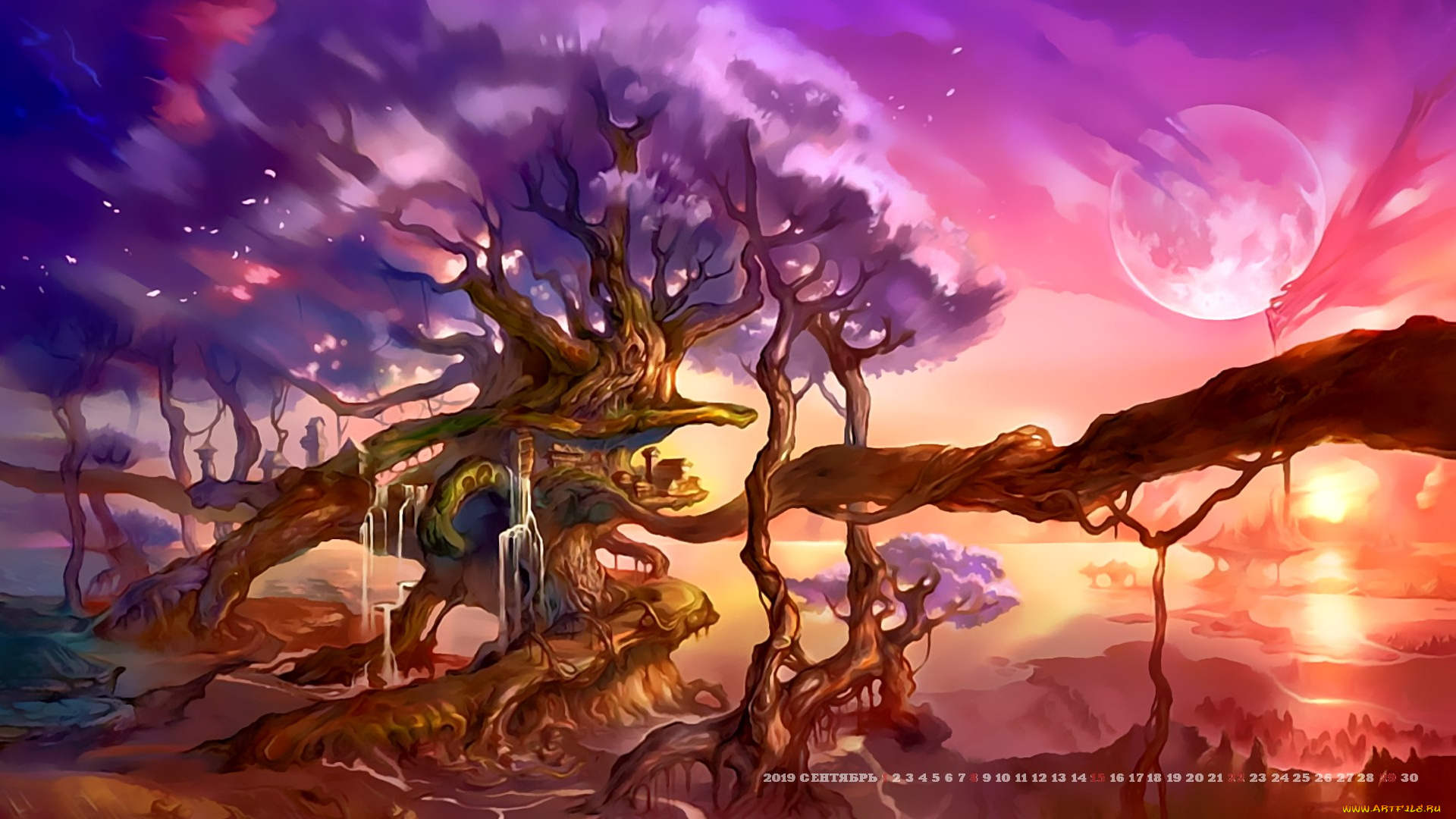 календари, фэнтези, планета, дерево, 2019, calendar, природа