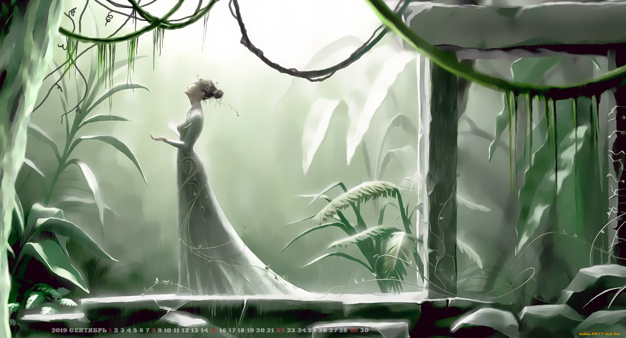 календари, фэнтези, девушка, природа, растение, профиль, calendar, 2019