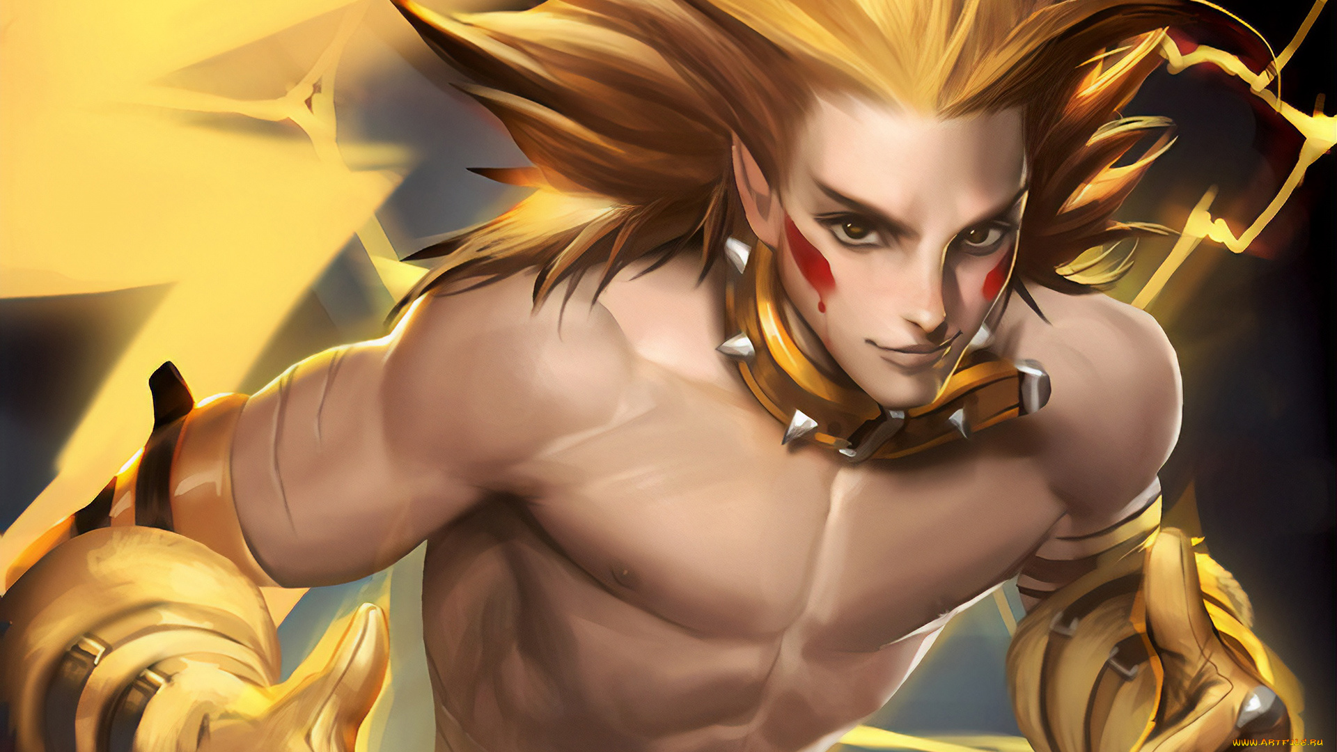 фэнтези, существа, парень, пикачу, ошейник, шрамы