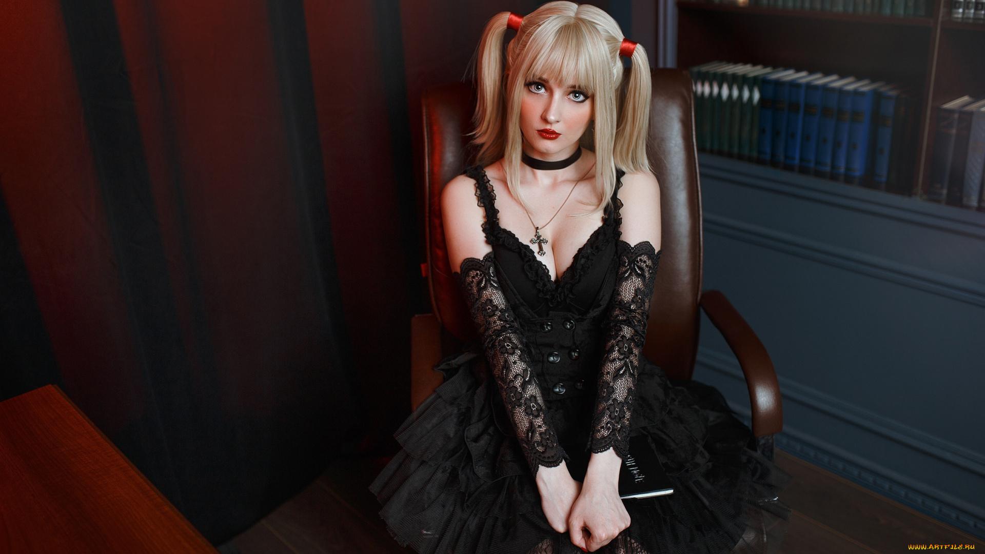 девушки, kirdjava, костюм, хвостики, наряд, кресло, книги