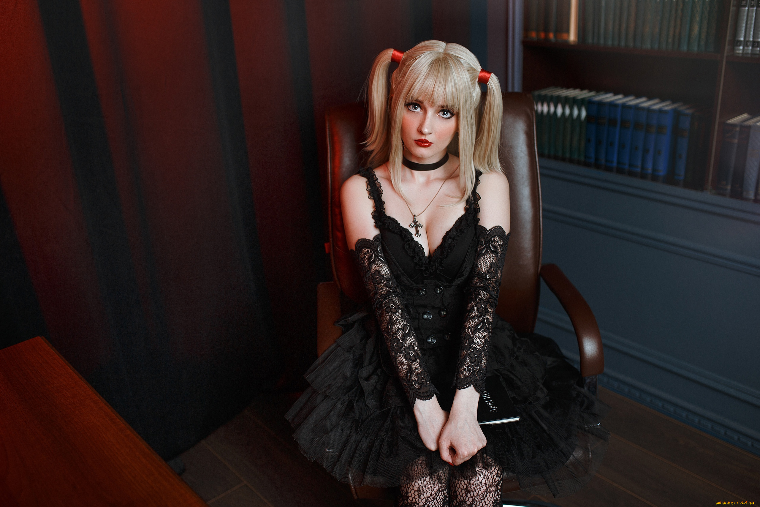 девушки, kirdjava, костюм, хвостики, наряд, кресло, книги