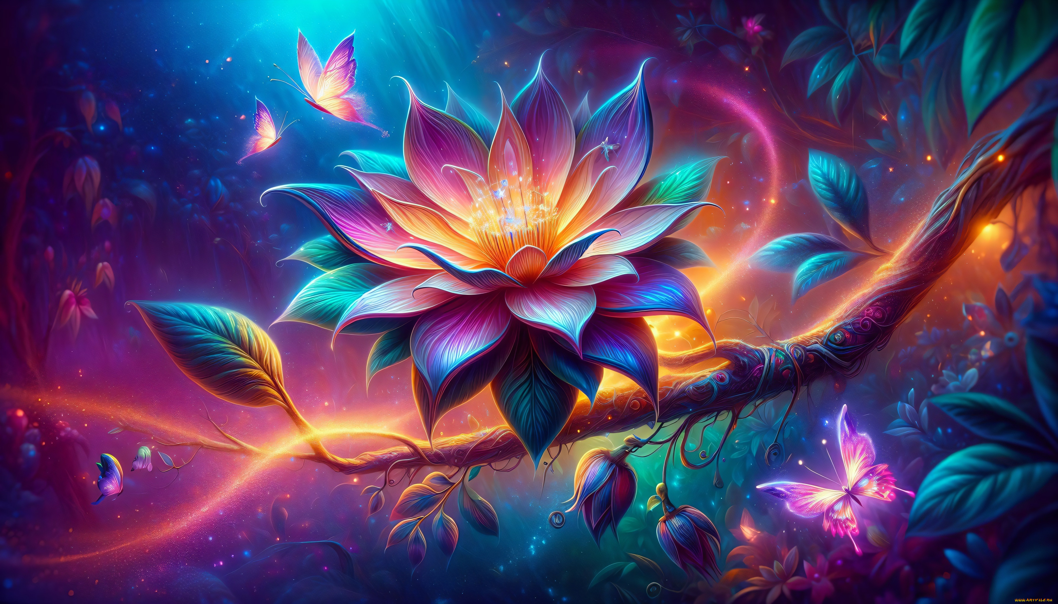 рисованное, цветы, цветок