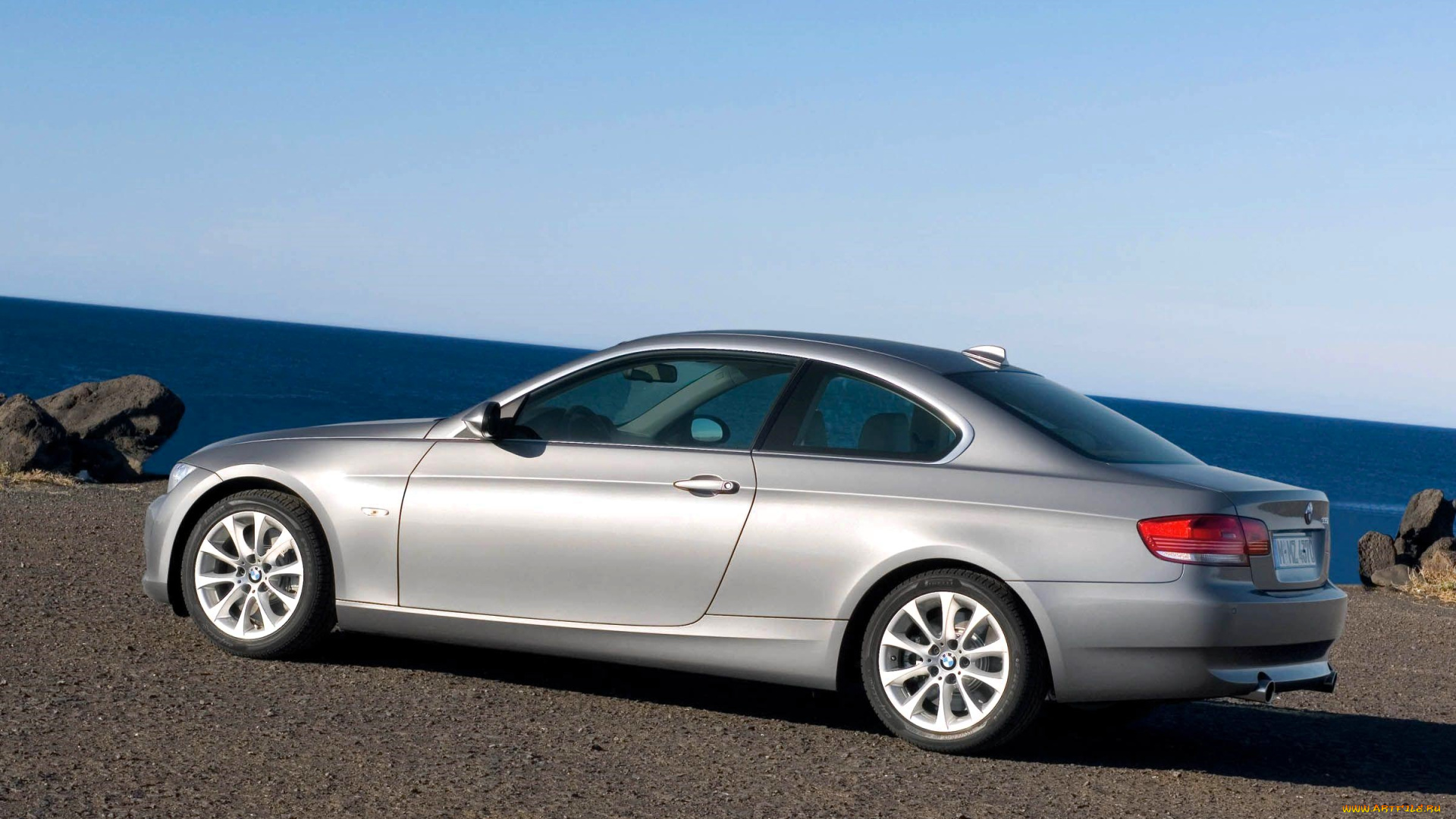 2007, bmw, 3-series, coupe, автомобили, bmw, серебристый, море, берег, камни
