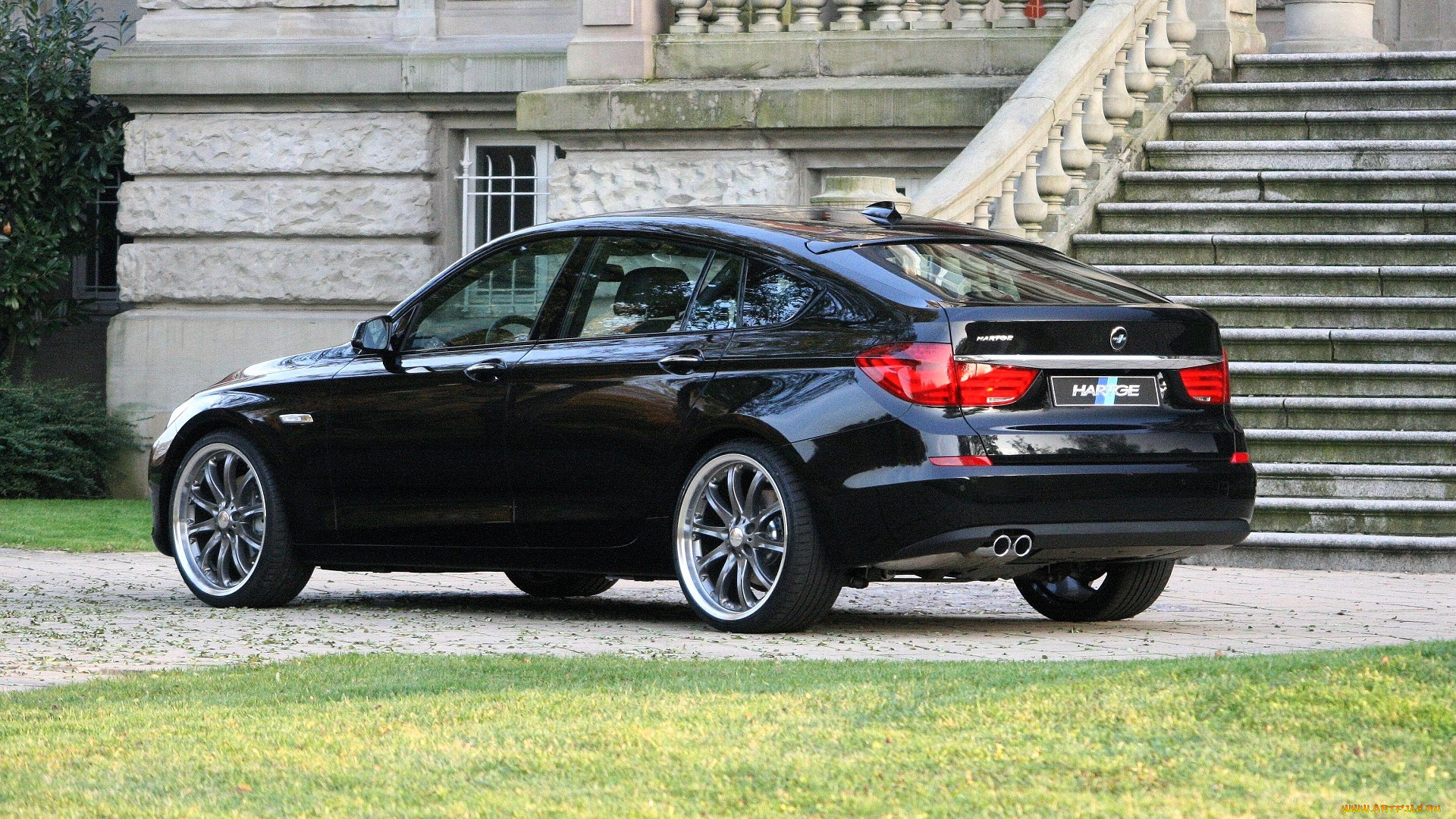 2009, bmw, 5-series, gran, turismo, by, hartge, автомобили, bmw, черный, трава, лужайка, особняк, лестница