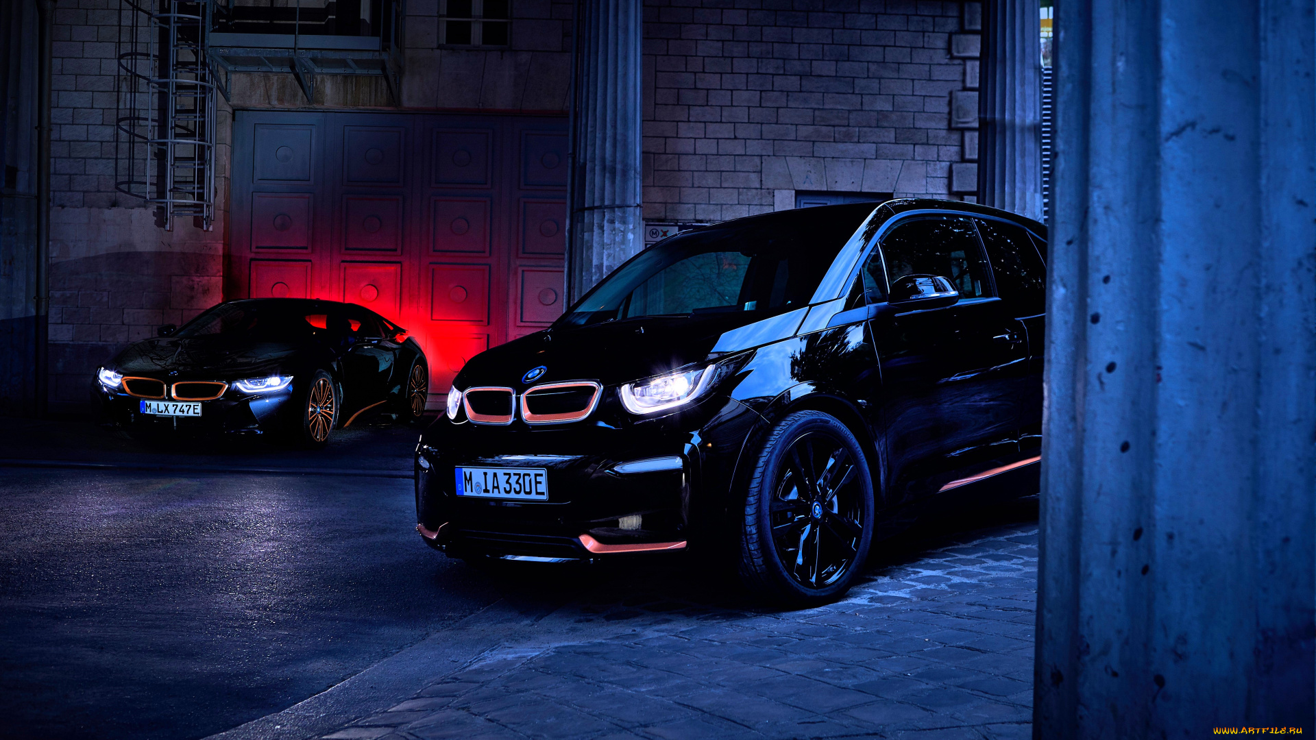 bmw, i8, автомобили, bmw, черные, дворец, колонны, ворота