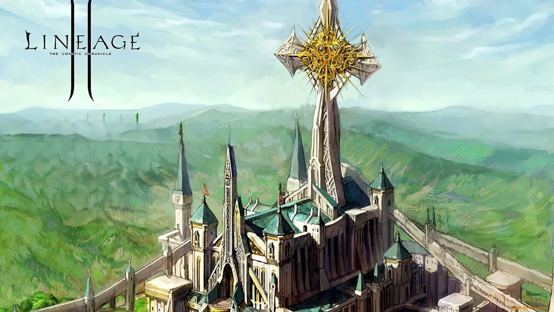 видео, игры, lineage, ii, , the, chaotic, chronicle, замок, крепость, шпиль, горы