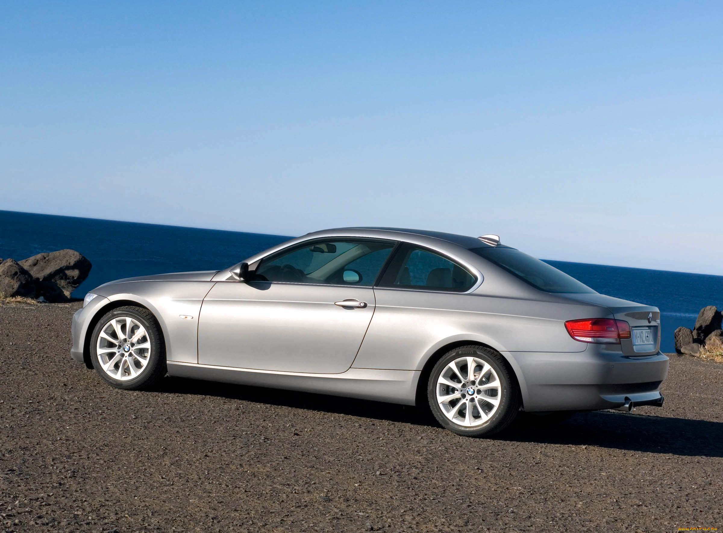 2007, bmw, 3-series, coupe, автомобили, bmw, серебристый, море, берег, камни