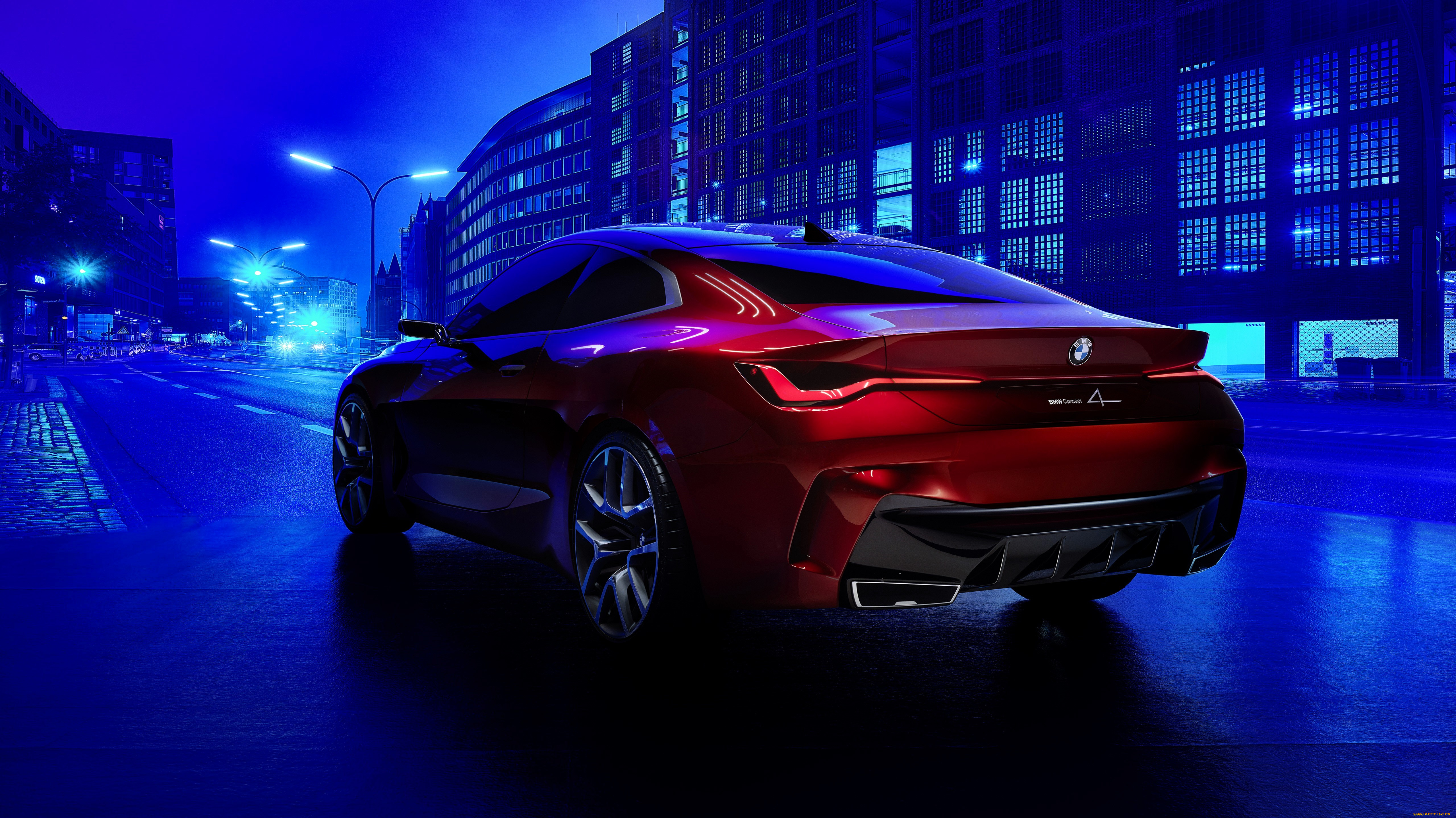 bmw, concept, автомобили, bmw, красный, неон, город, улица