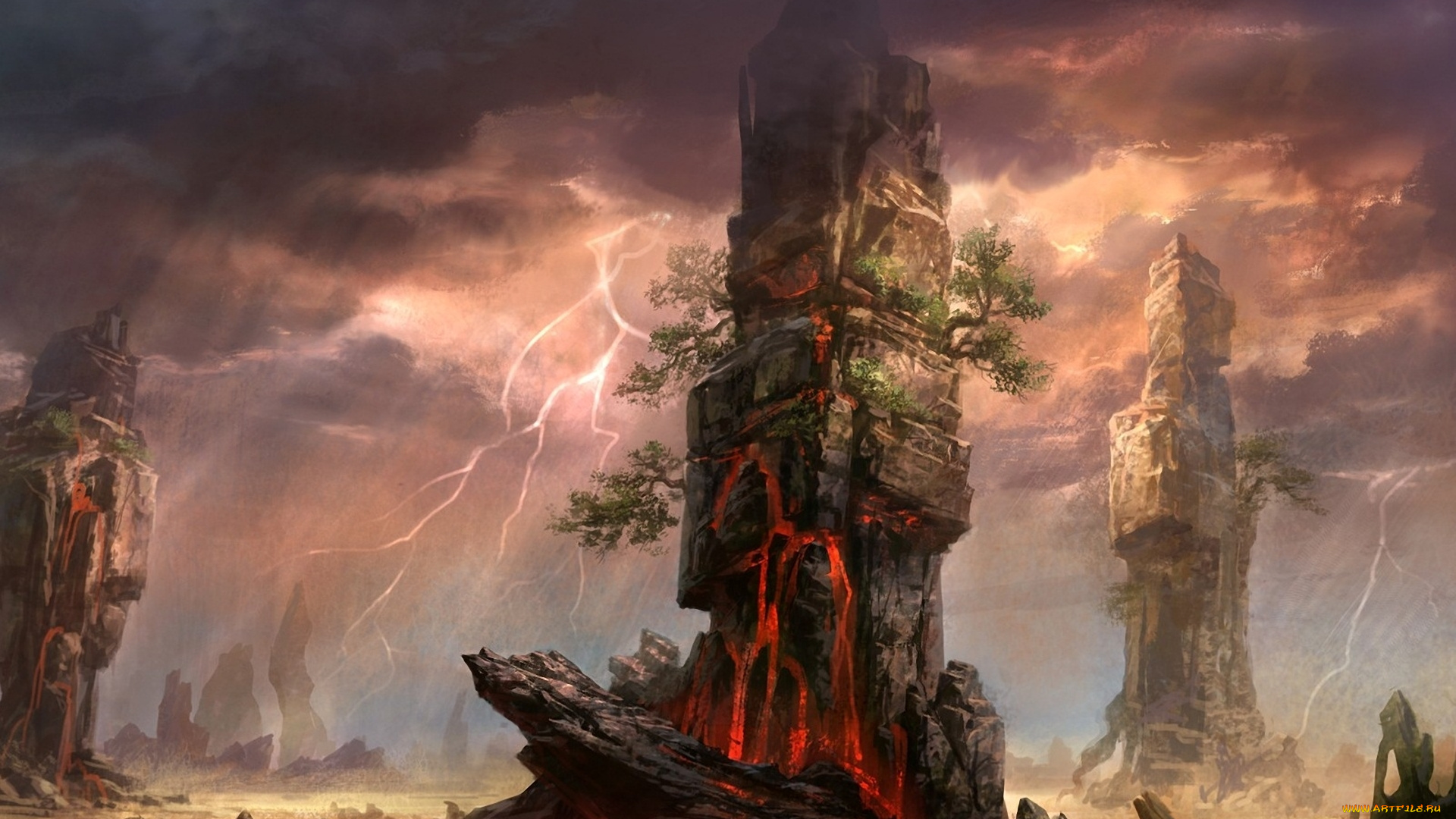 фэнтези, пейзажи, молния