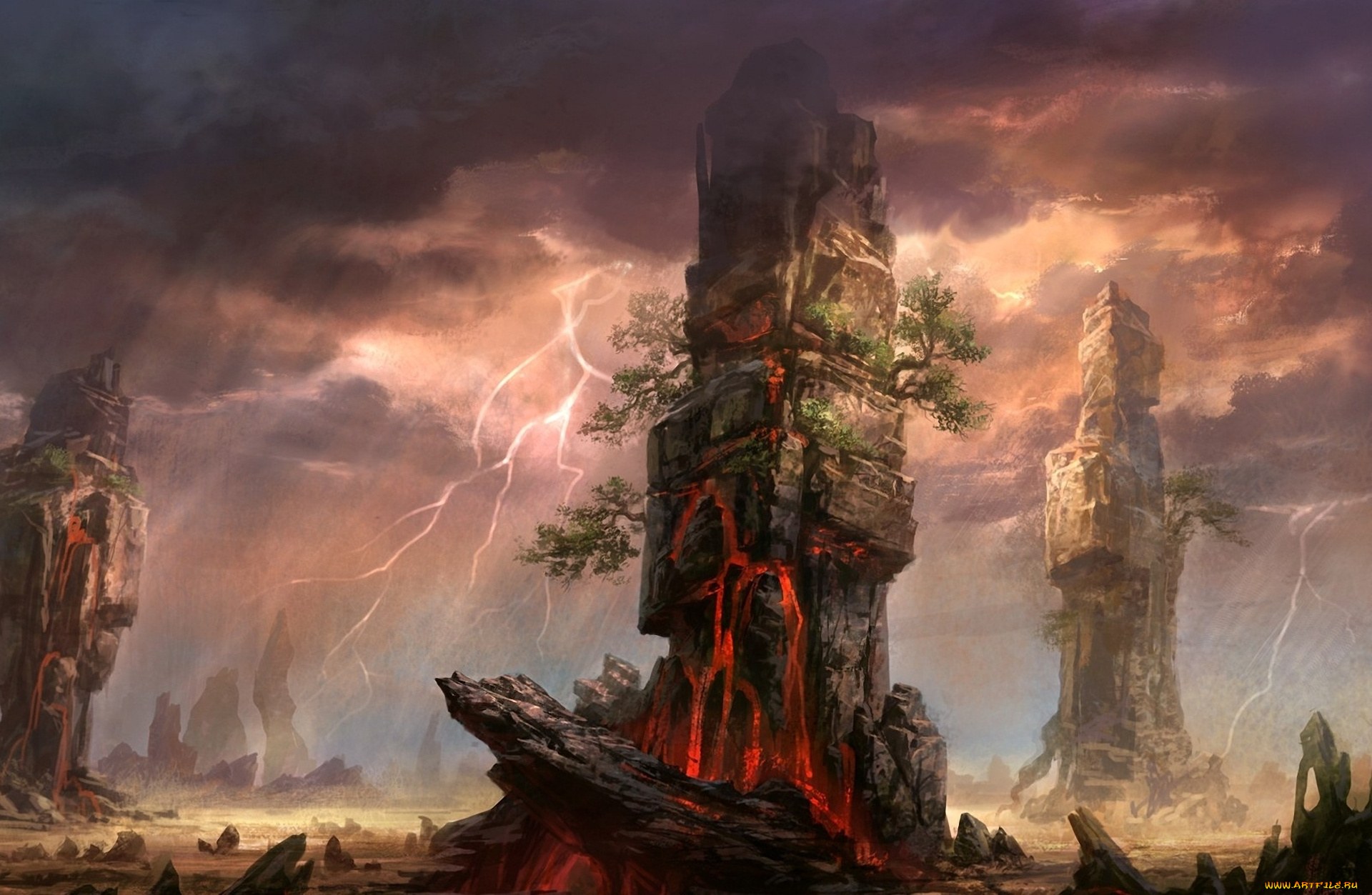 фэнтези, пейзажи, молния