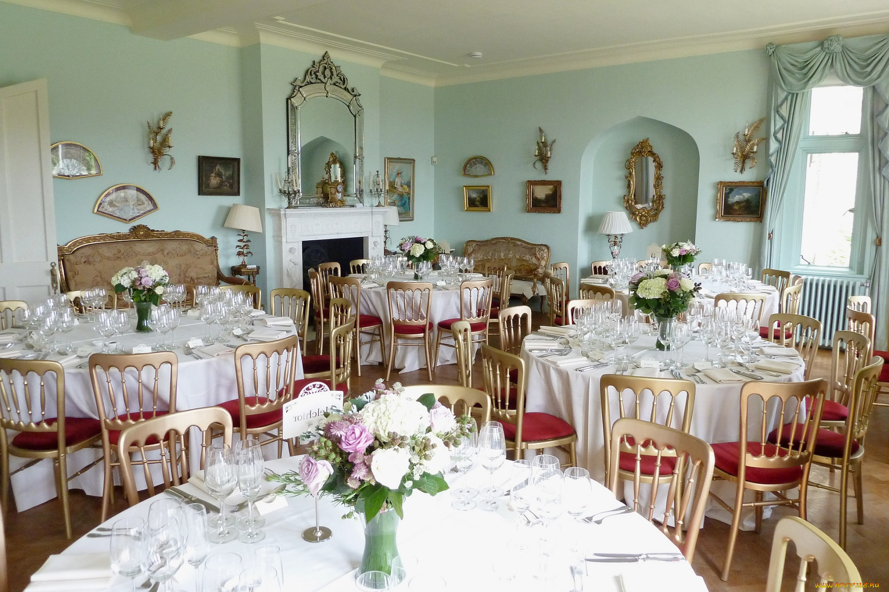 интерьер, декор, отделка, сервировка, столы, букеты, бокалы