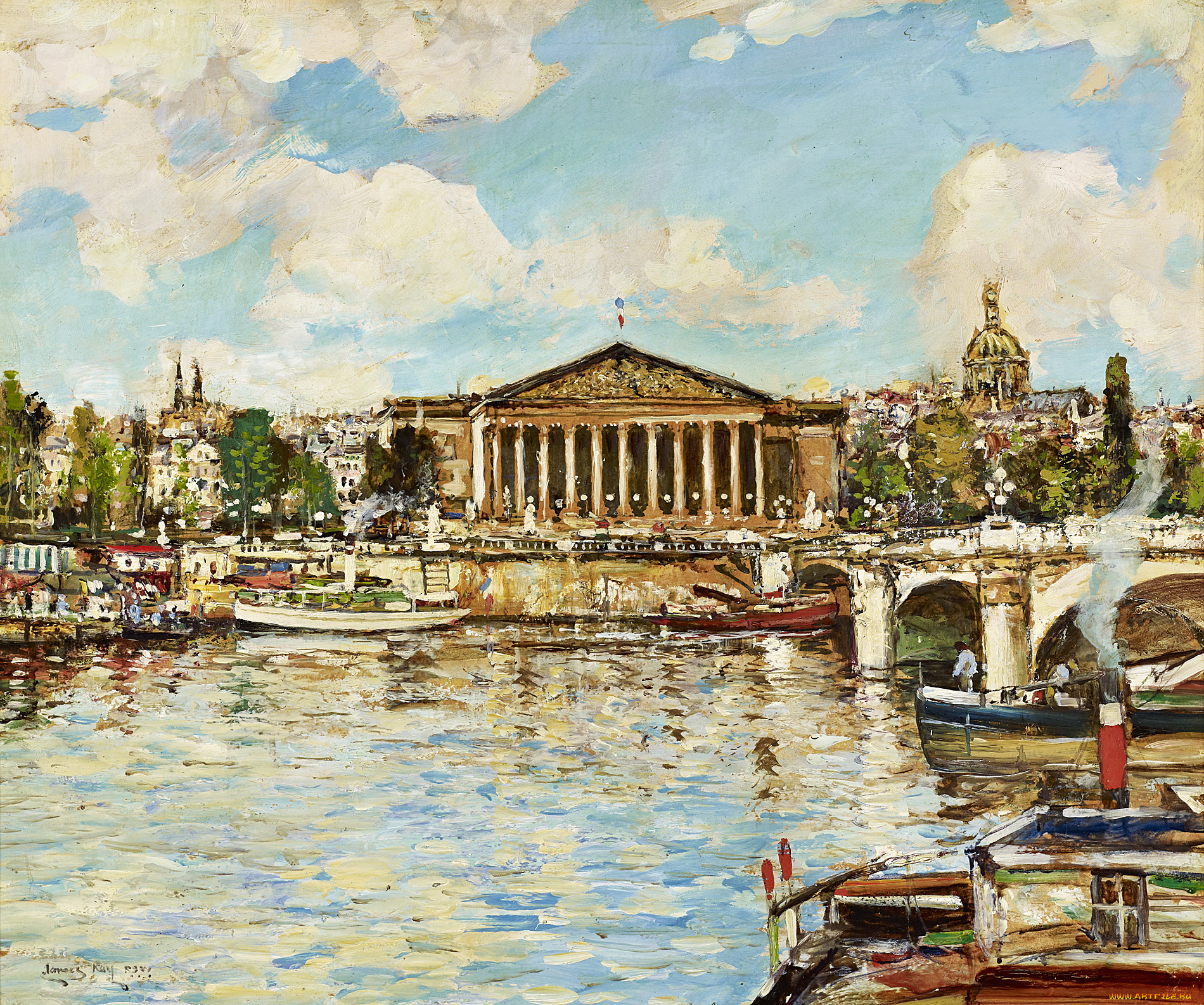 national, assembly, paris, from, the, seine, рисованные, другое, париж, картина