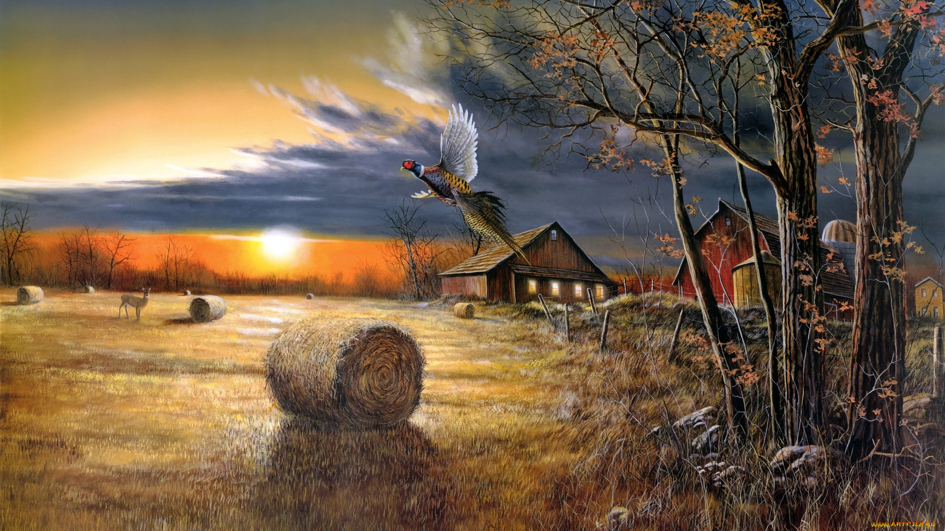 autumn, harvest, рисованные, jim, hansel, осень, урожай, поле