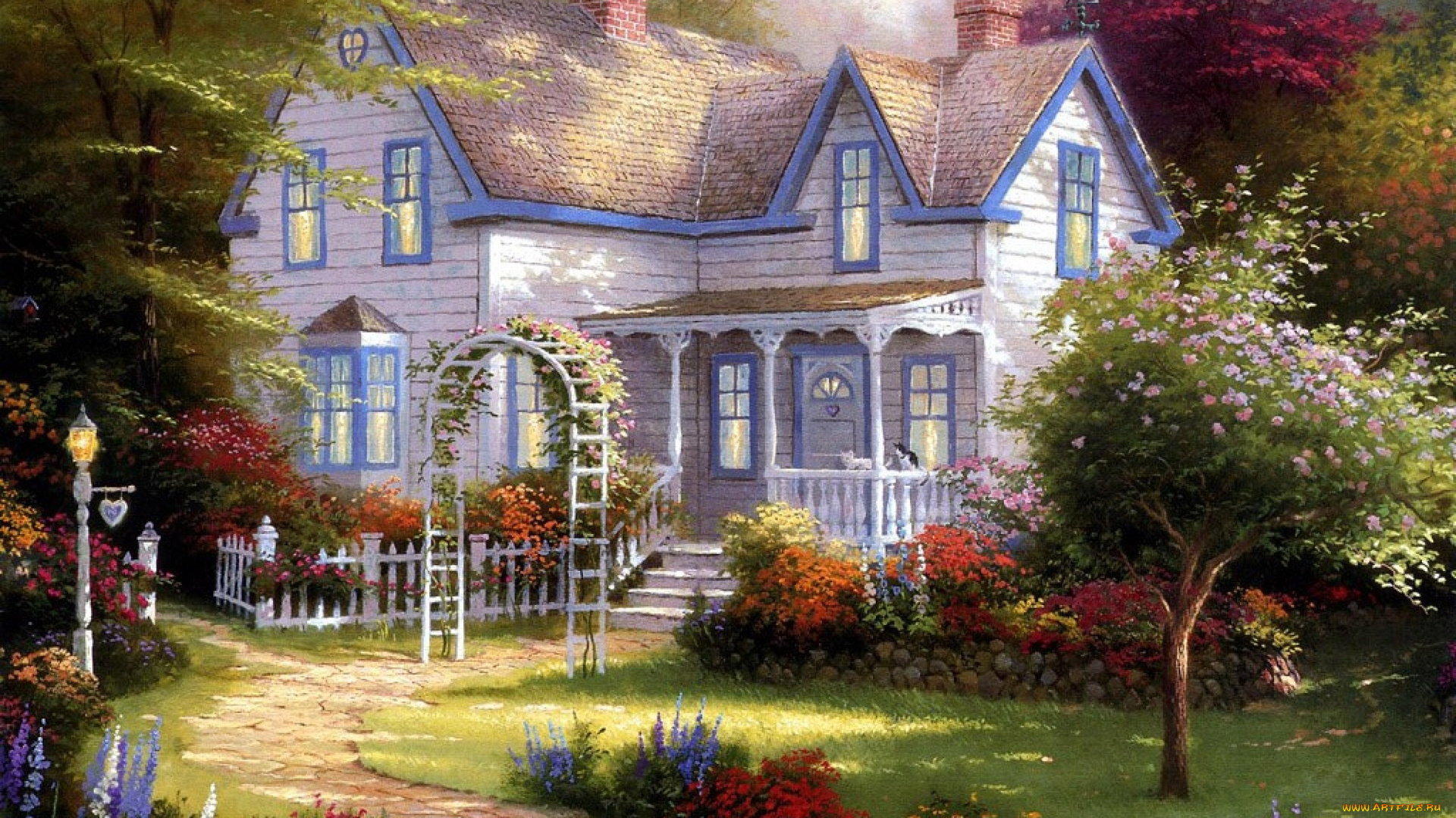 home, is, where, the, heart, рисованные, thomas, kinkade, лето, дом, коттедж
